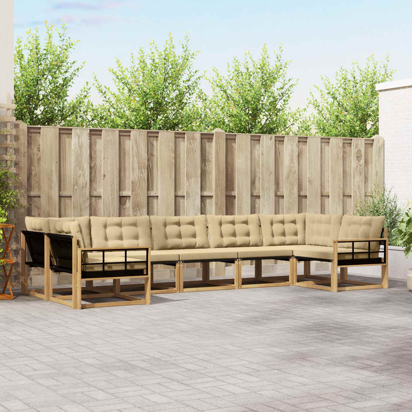 Outdoor-Sofagarnitur 7 stk. Weiß und Beige