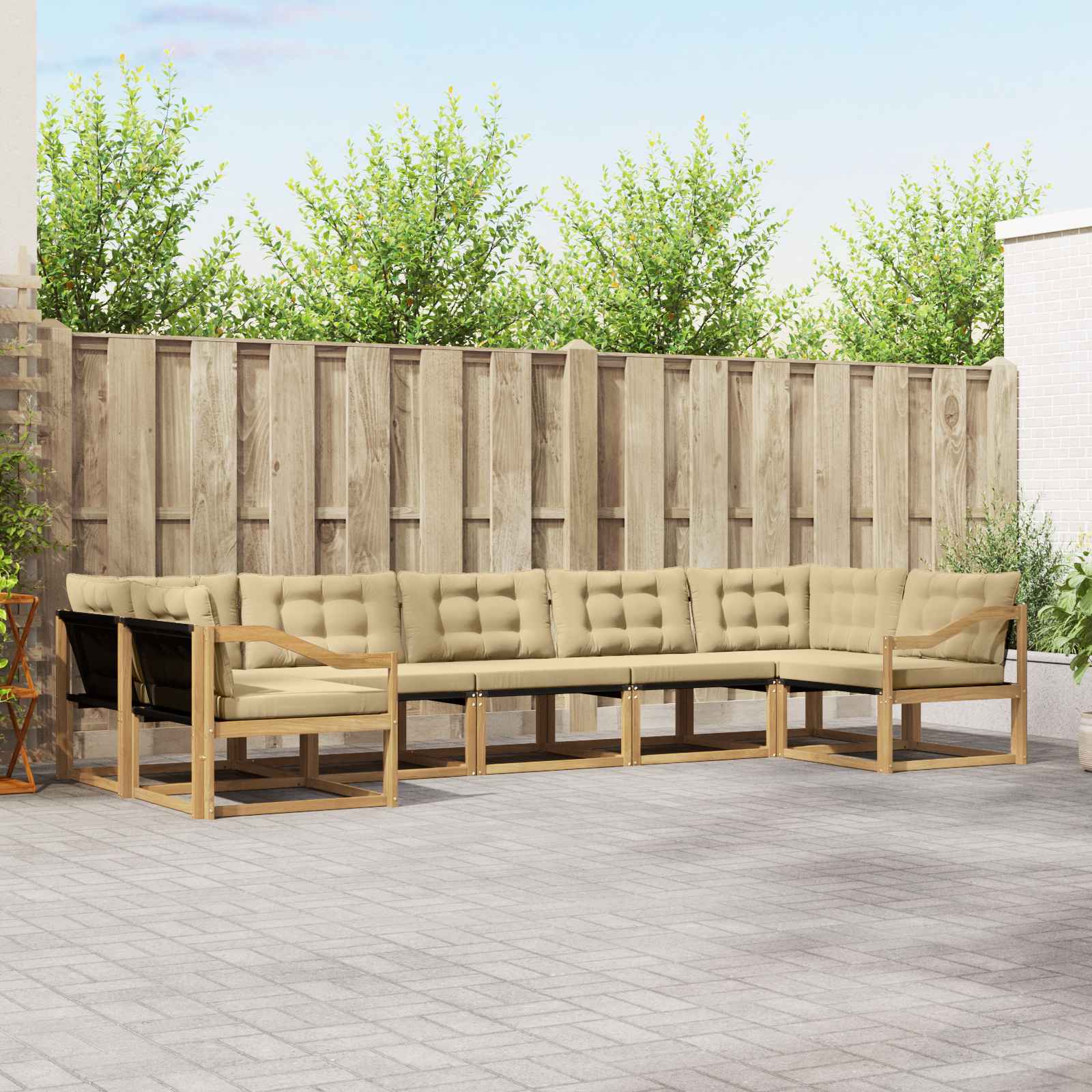Outdoor-Sofagarnitur 7 stk. Weiß und Beige
