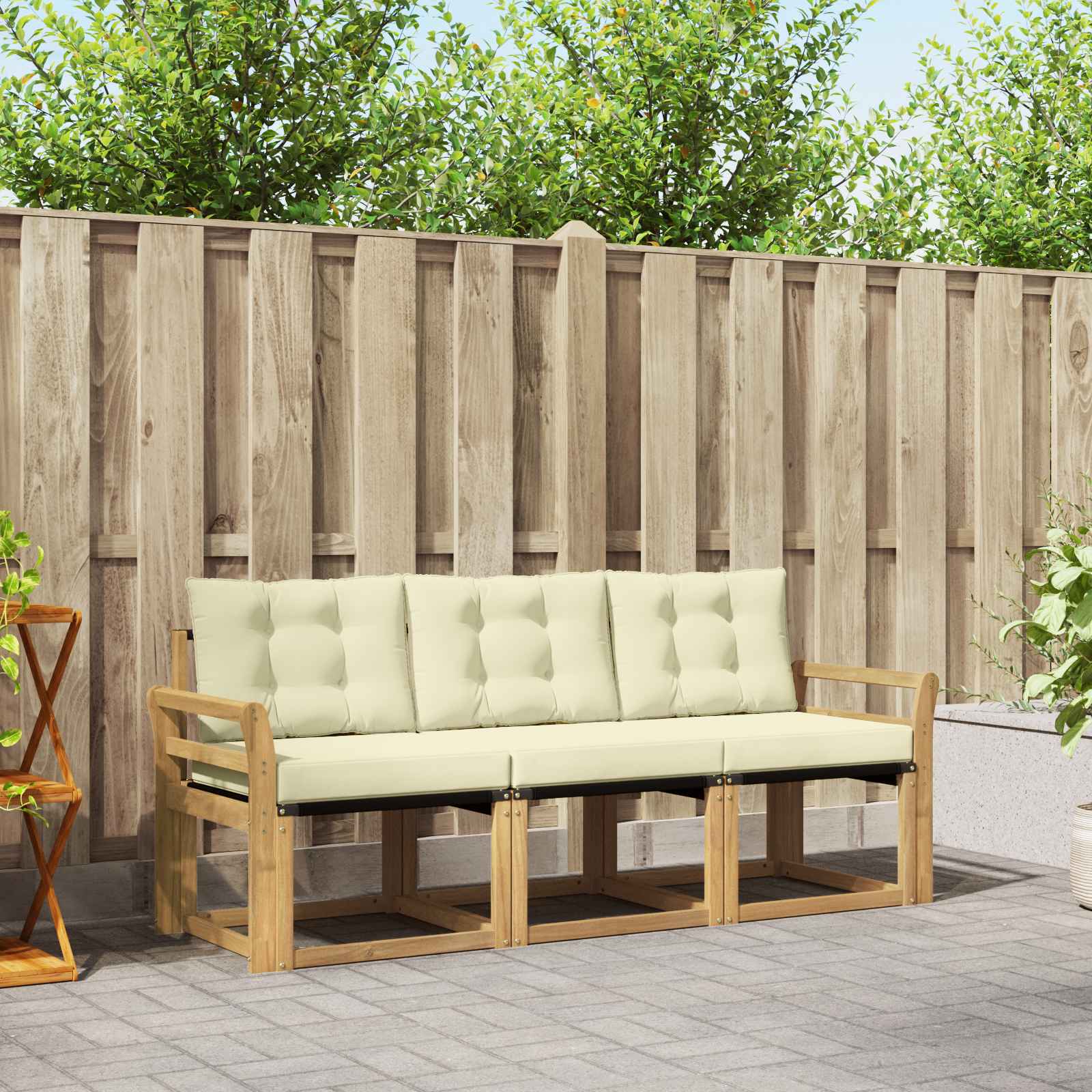 Outdoor-Sofagarnitur 3 stk. Weiß und Creme