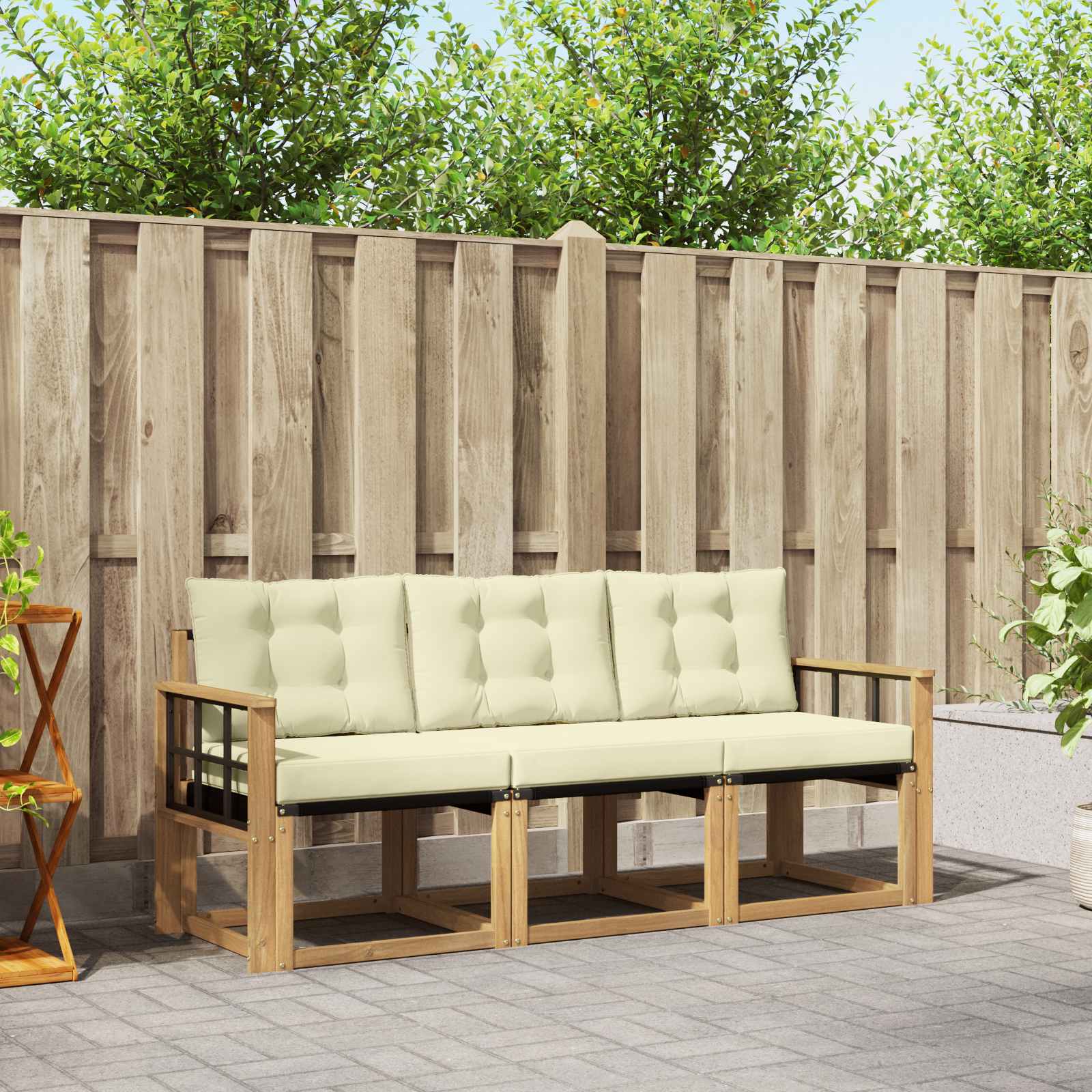 Outdoor-Sofagarnitur 3 stk. Weiß und Creme