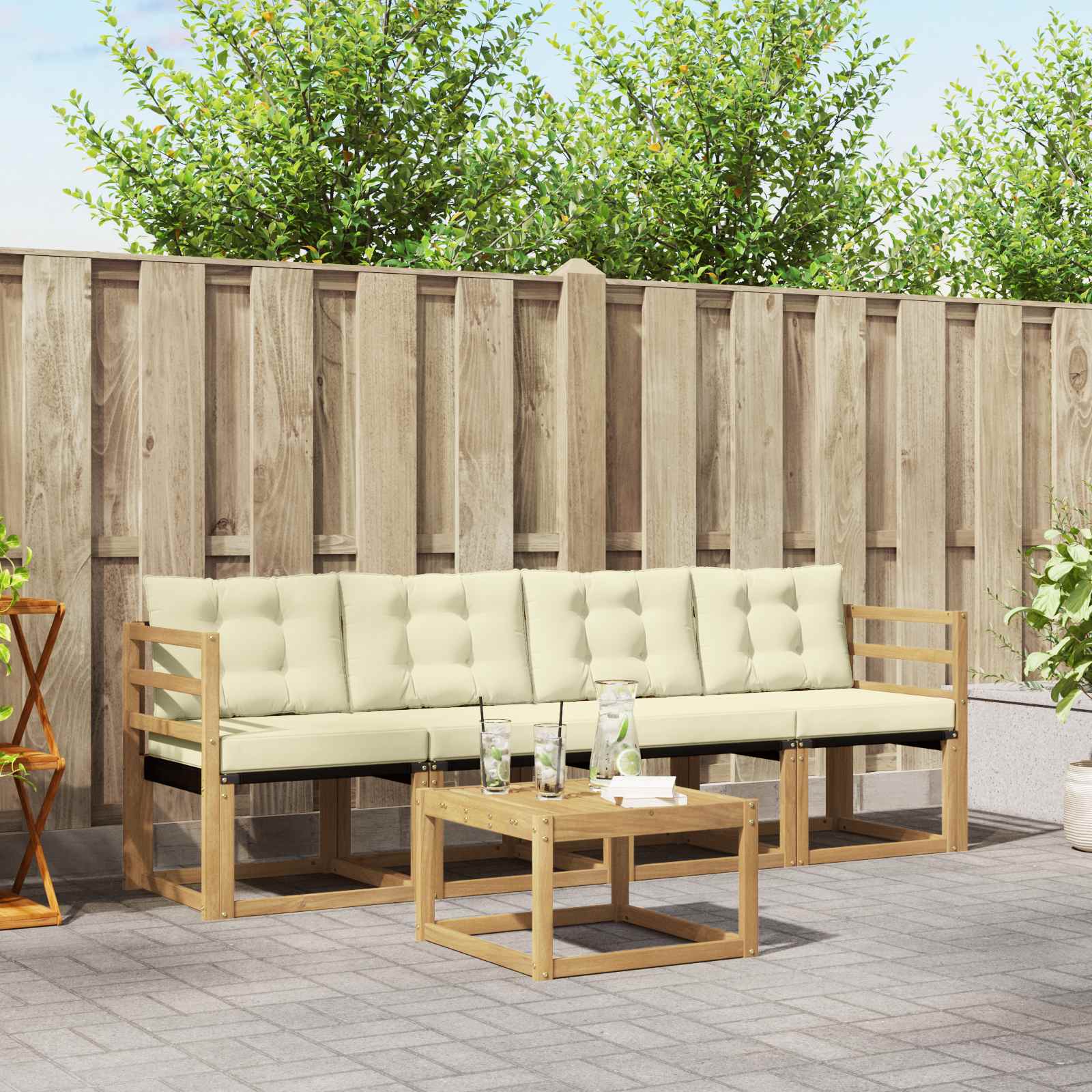 Outdoor-Sofagarnitur 5 stk. Weiß und Creme