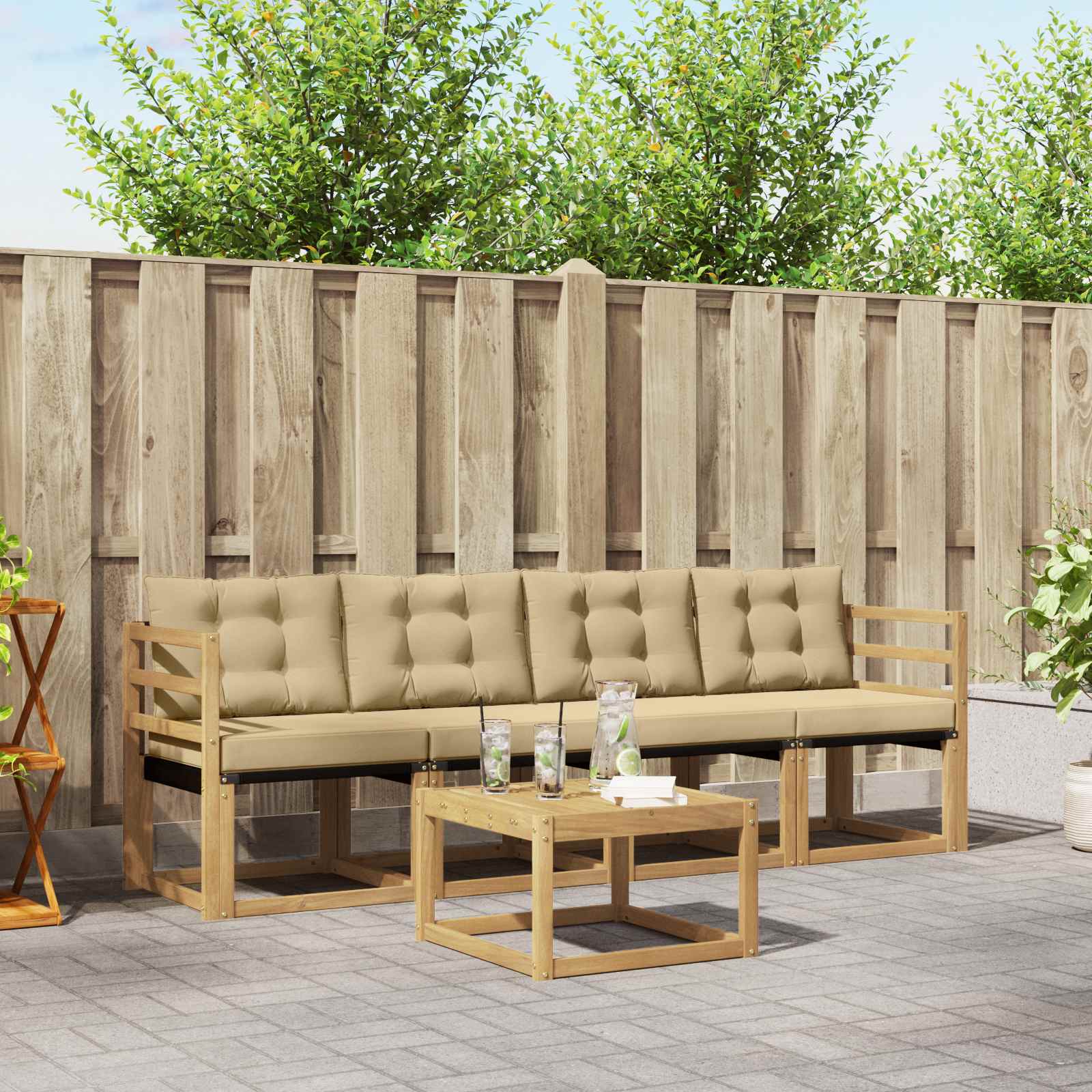 Outdoor-Sofagarnitur 5 stk. Weiß und Beige