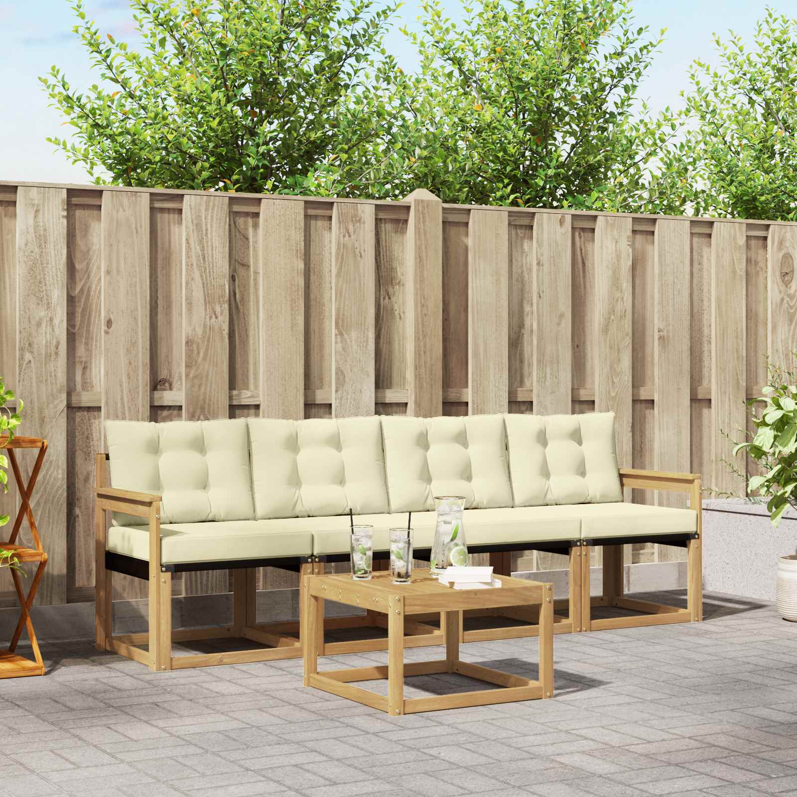 Outdoor-Sofagarnitur 5 stk. Weiß und Creme