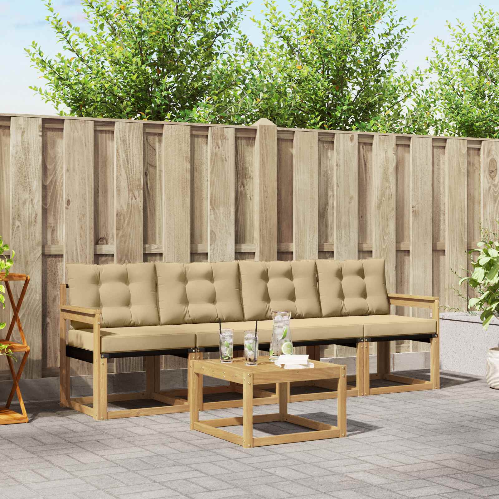 Outdoor-Sofagarnitur 5 stk. Weiß und Beige