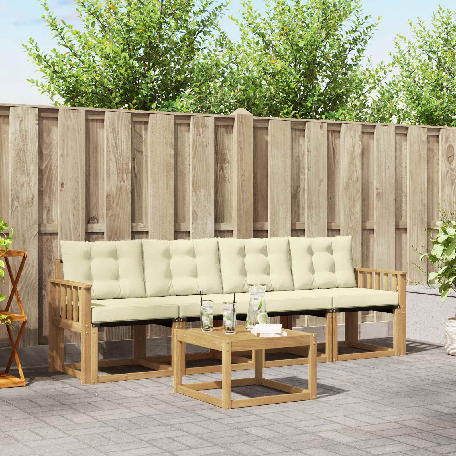 Outdoor-Sofagarnitur 5 stk. Weiß und Creme