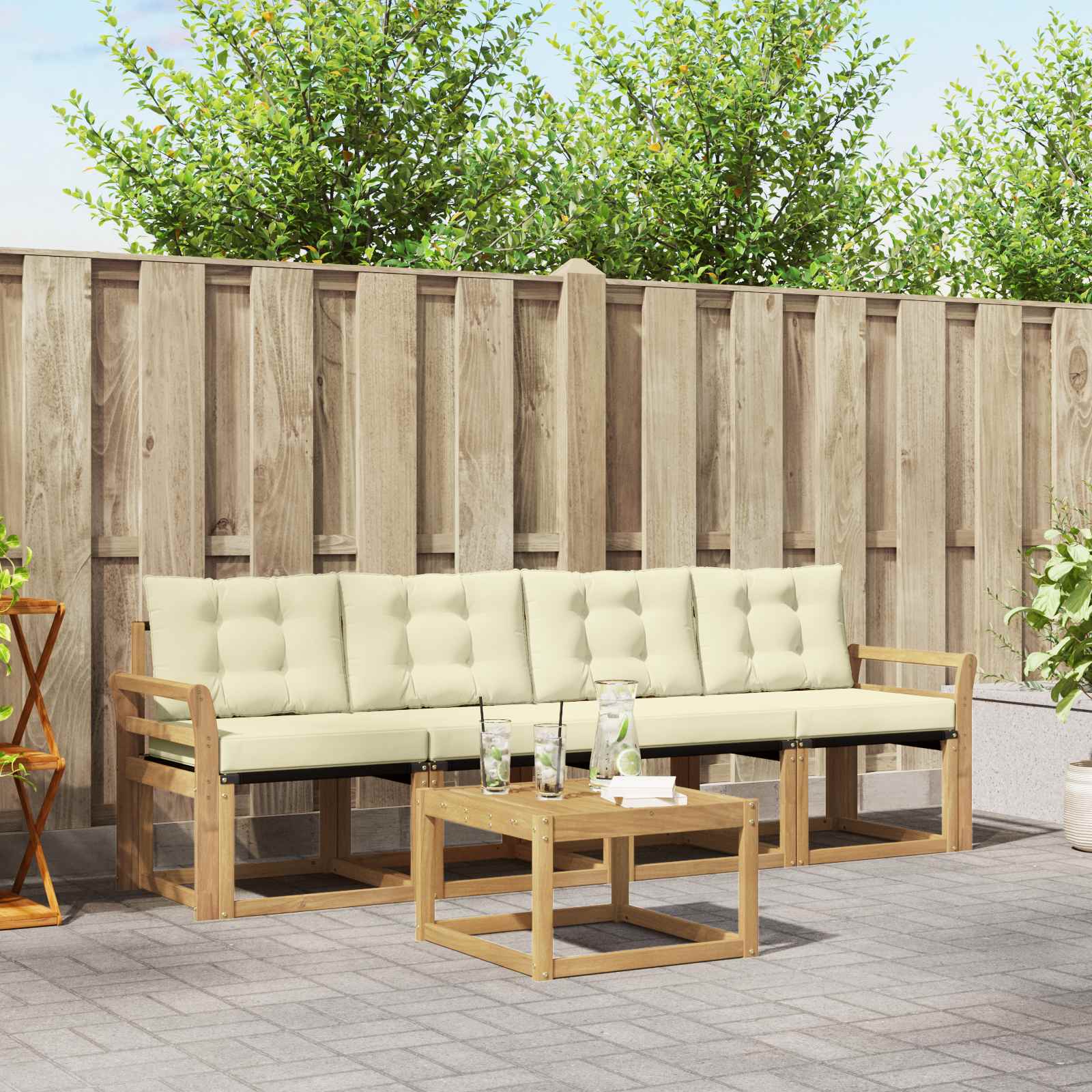Outdoor-Sofagarnitur 5 stk. Weiß und Creme