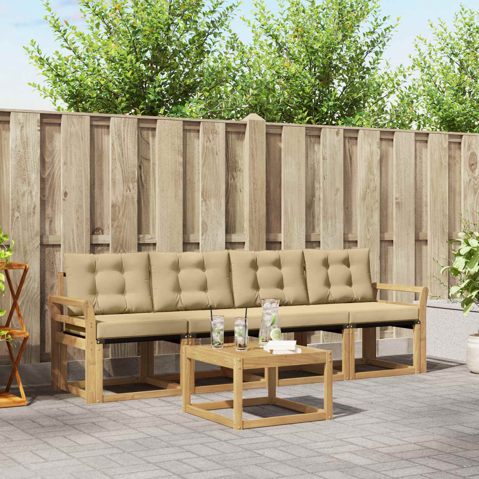 Outdoor-Sofagarnitur 5 stk. Weiß und Beige