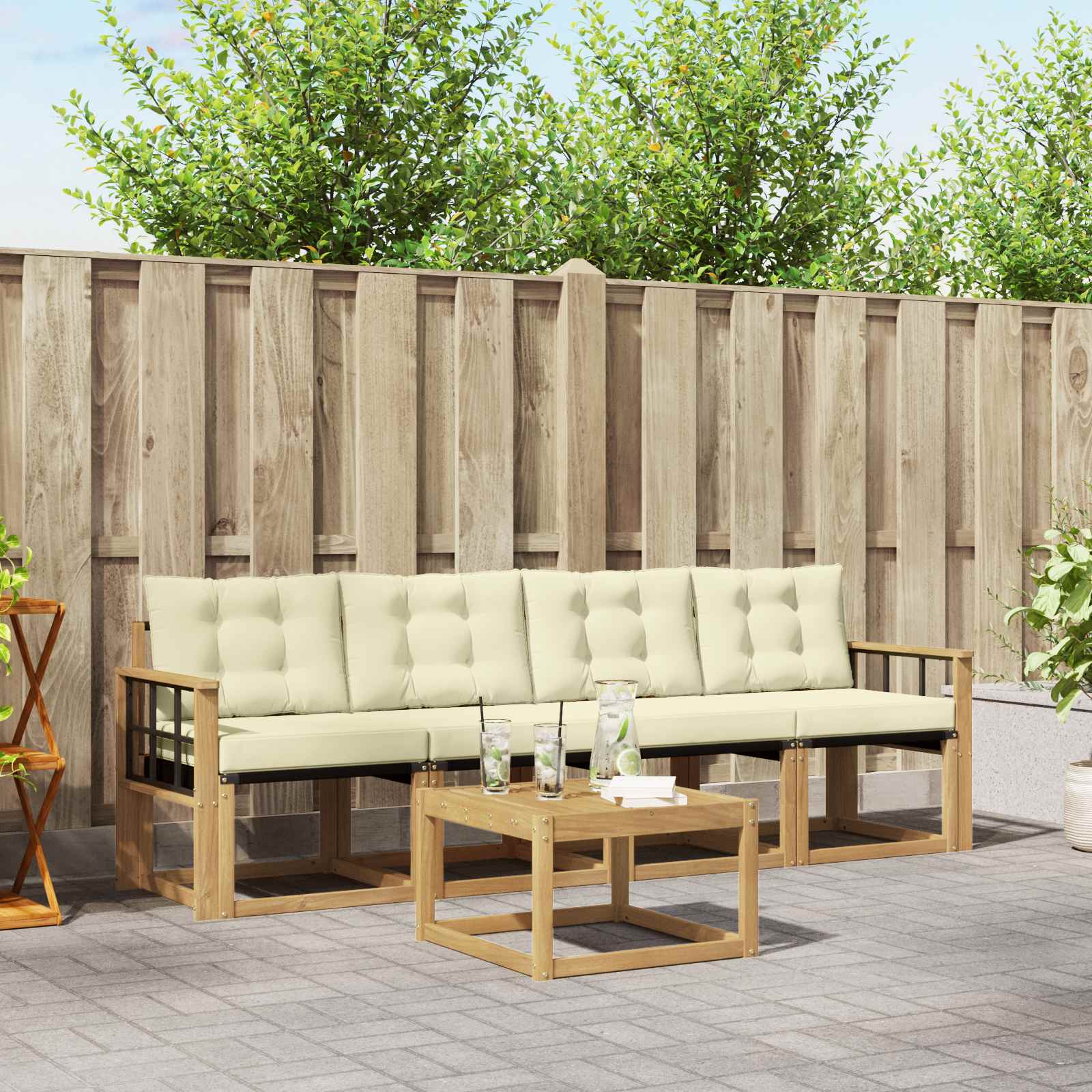 Outdoor-Sofagarnitur 5 stk. Weiß und Creme
