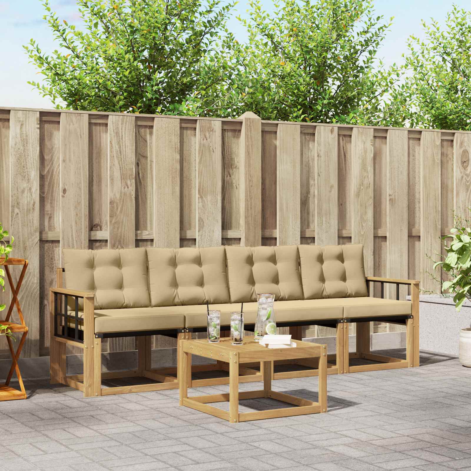 Outdoor-Sofagarnitur 5 stk. Weiß und Beige