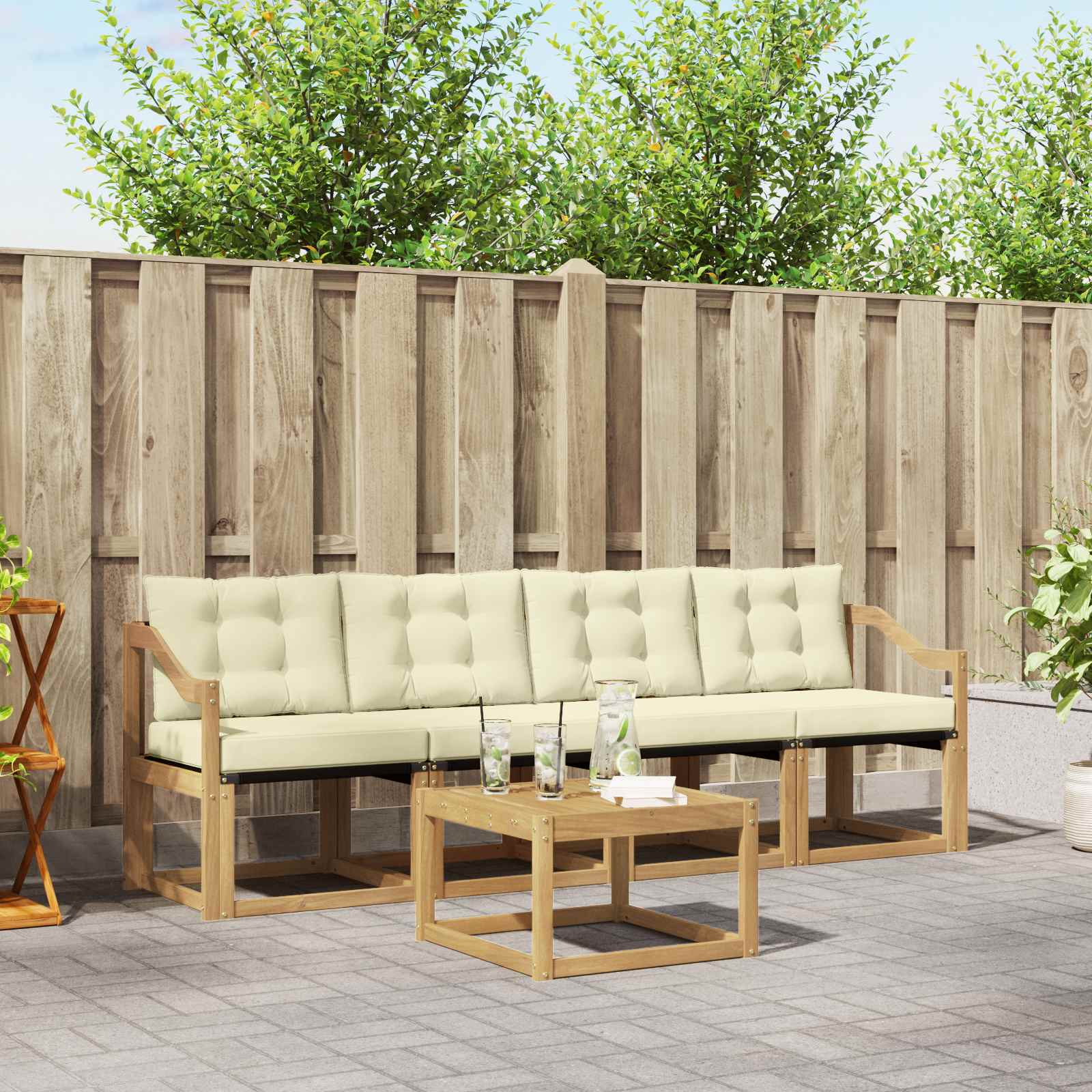 Outdoor-Sofagarnitur 5 stk. Weiß und Creme