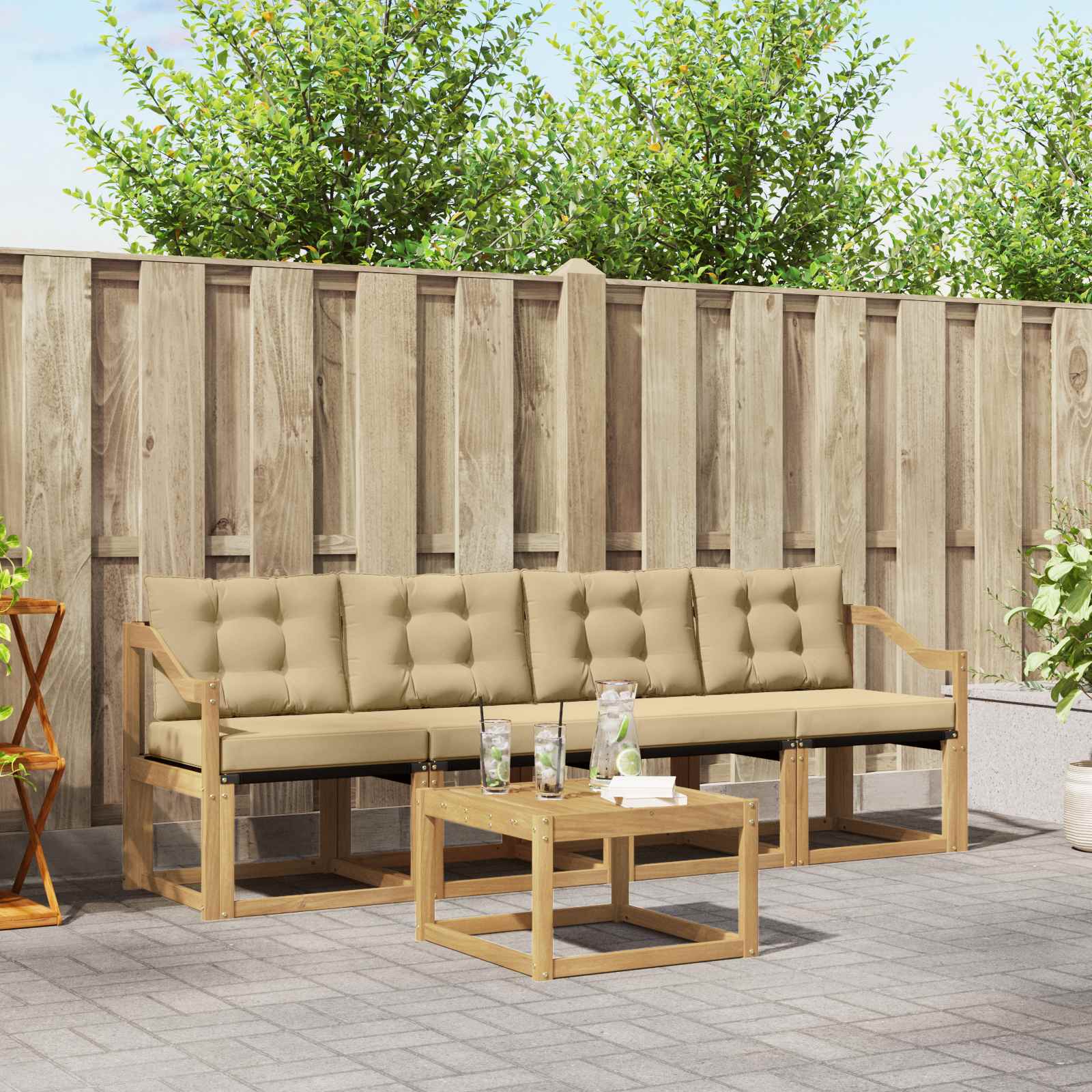 Outdoor-Sofagarnitur 5 stk. Weiß und Beige