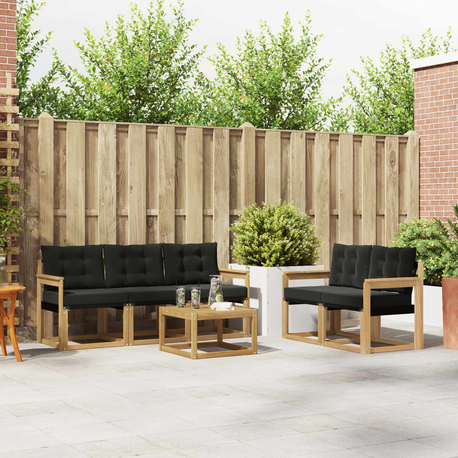 Outdoor-Sofagarnitur 6 stk. Weiß und Schwarz