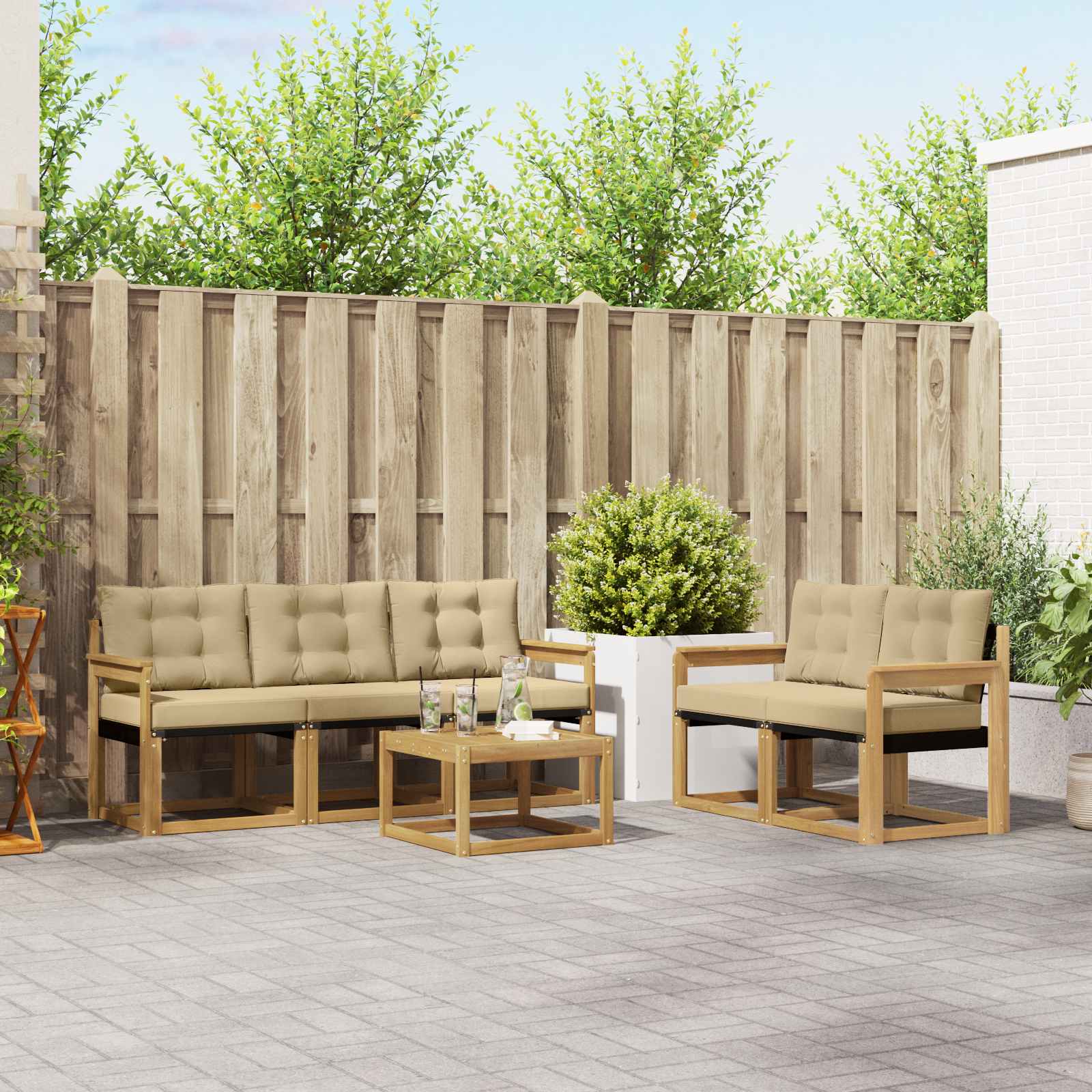 Outdoor-Sofagarnitur 6 stk. Weiß und Beige