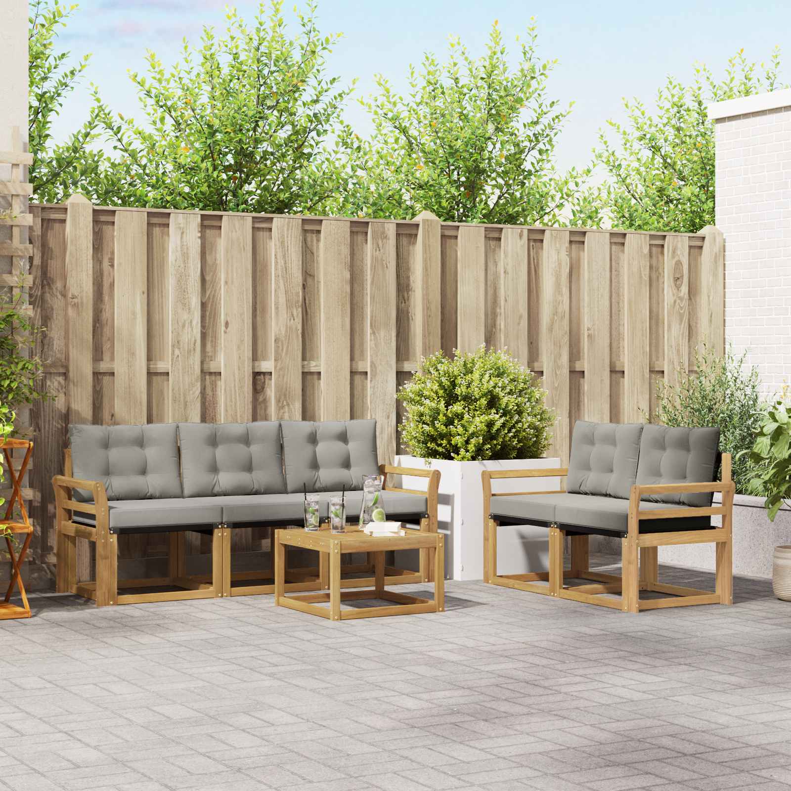 Outdoor-Sofagarnitur 6 stk. Weiß und Hellgrau