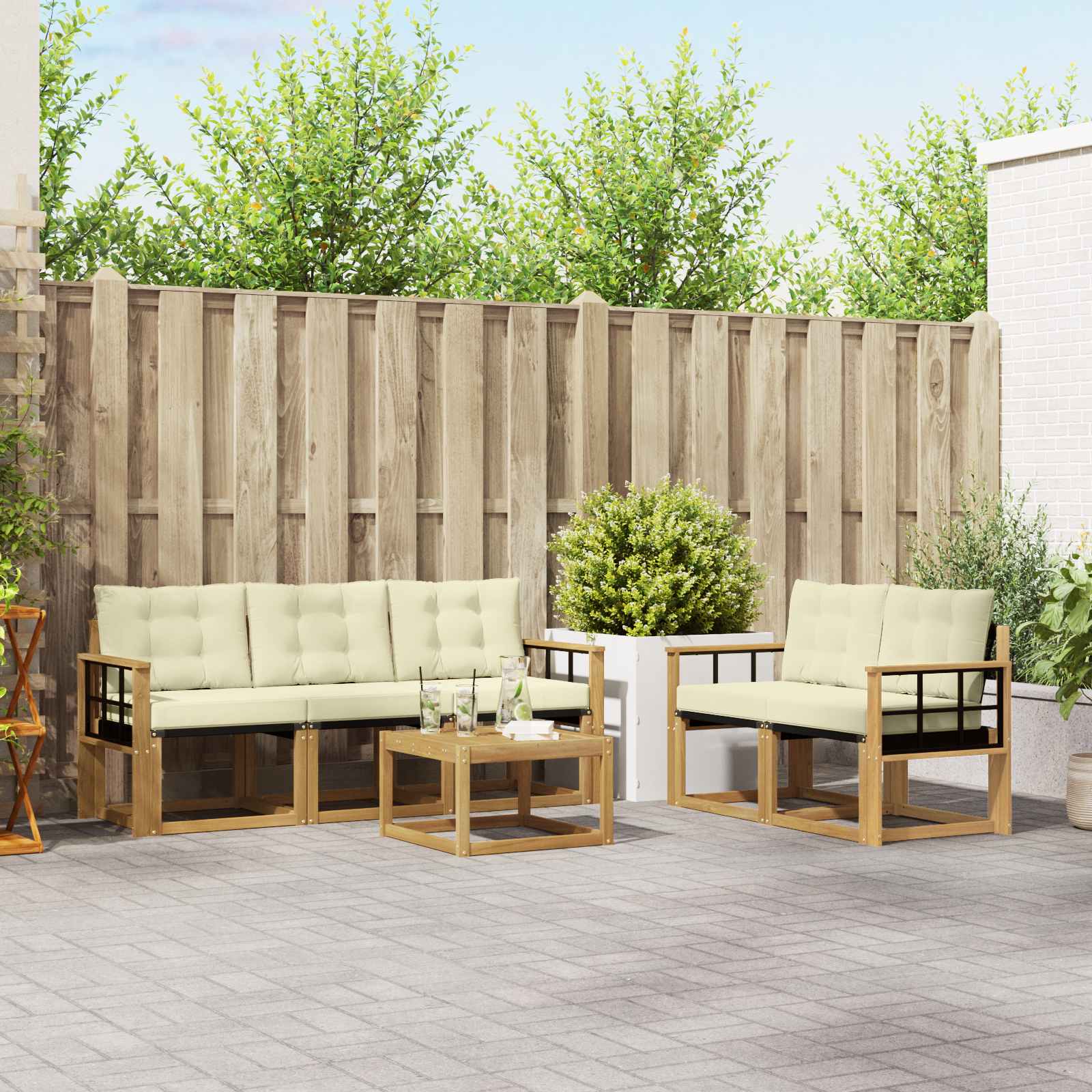 Outdoor-Sofagarnitur 6 stk. Weiß und Creme