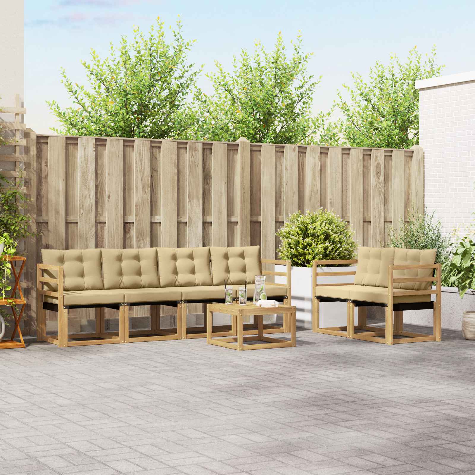 Outdoor-Sofagarnitur 7 stk. Weiß und Beige