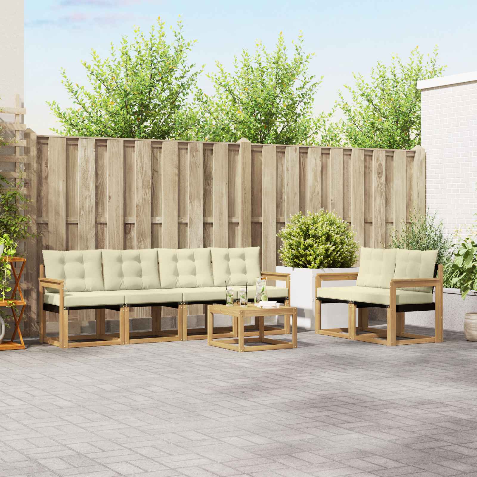 Outdoor-Sofagarnitur 7 stk. Weiß und Creme