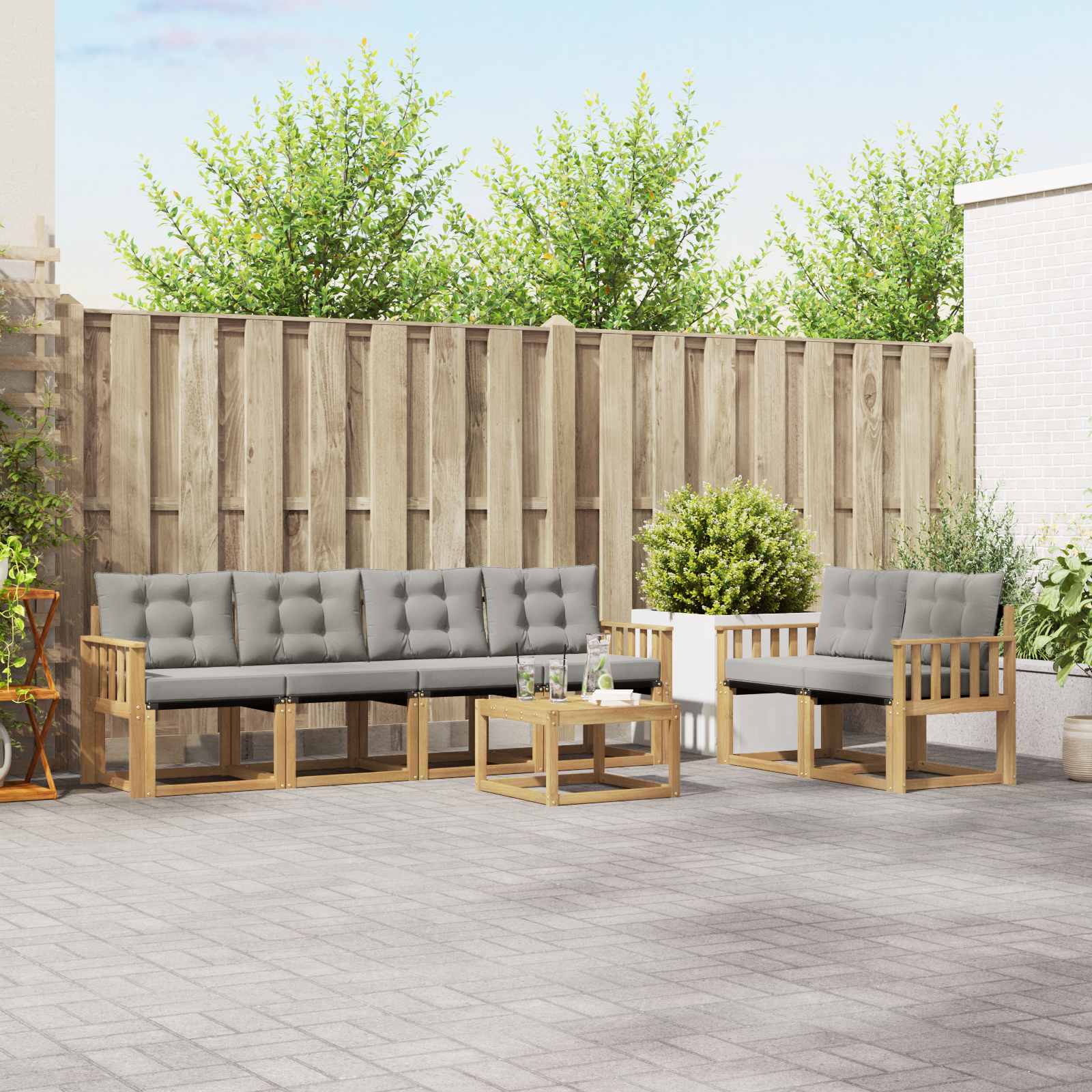 Outdoor-Sofagarnitur 7 stk. Weiß und Hellgrau