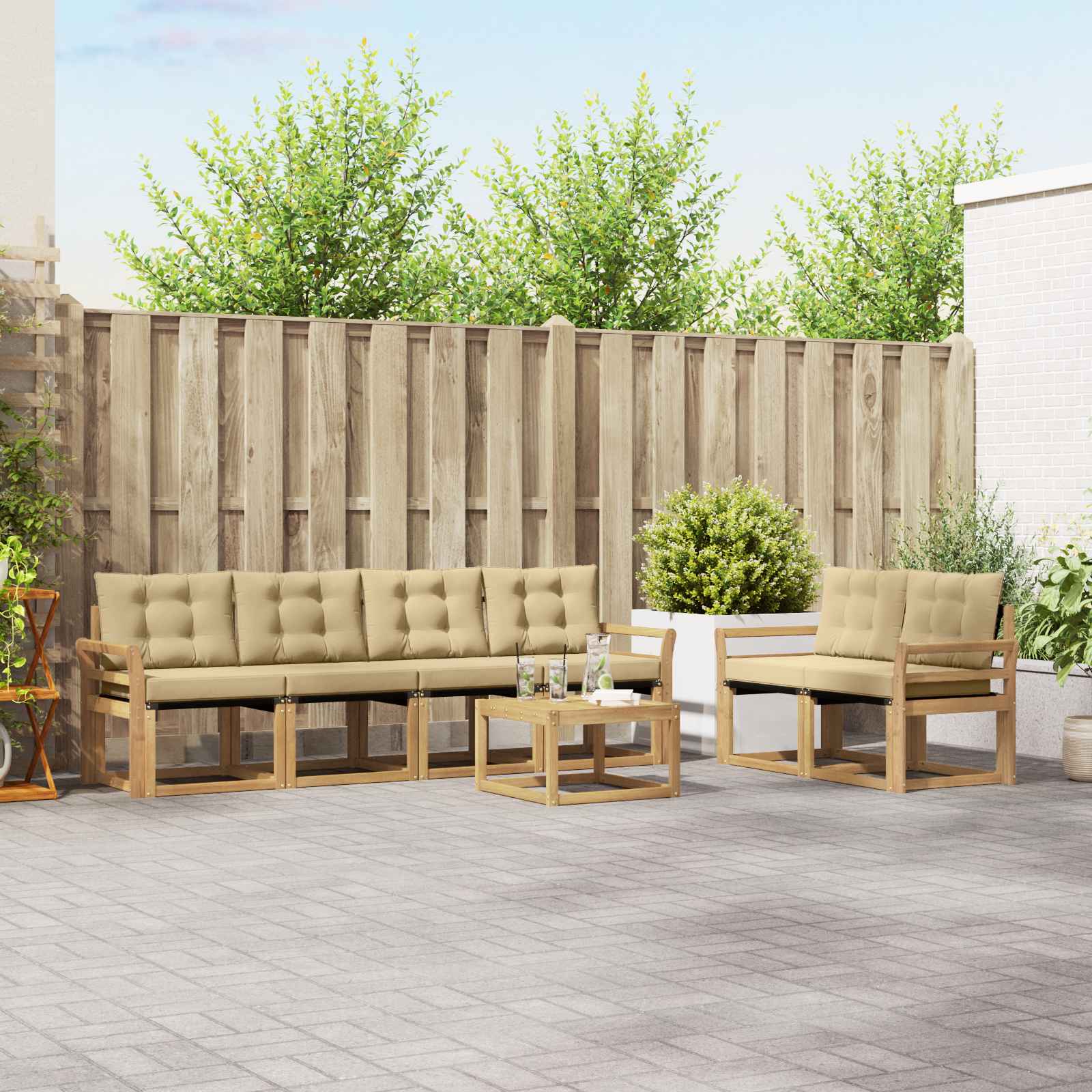 Outdoor-Sofagarnitur 7 stk. Weiß und Beige