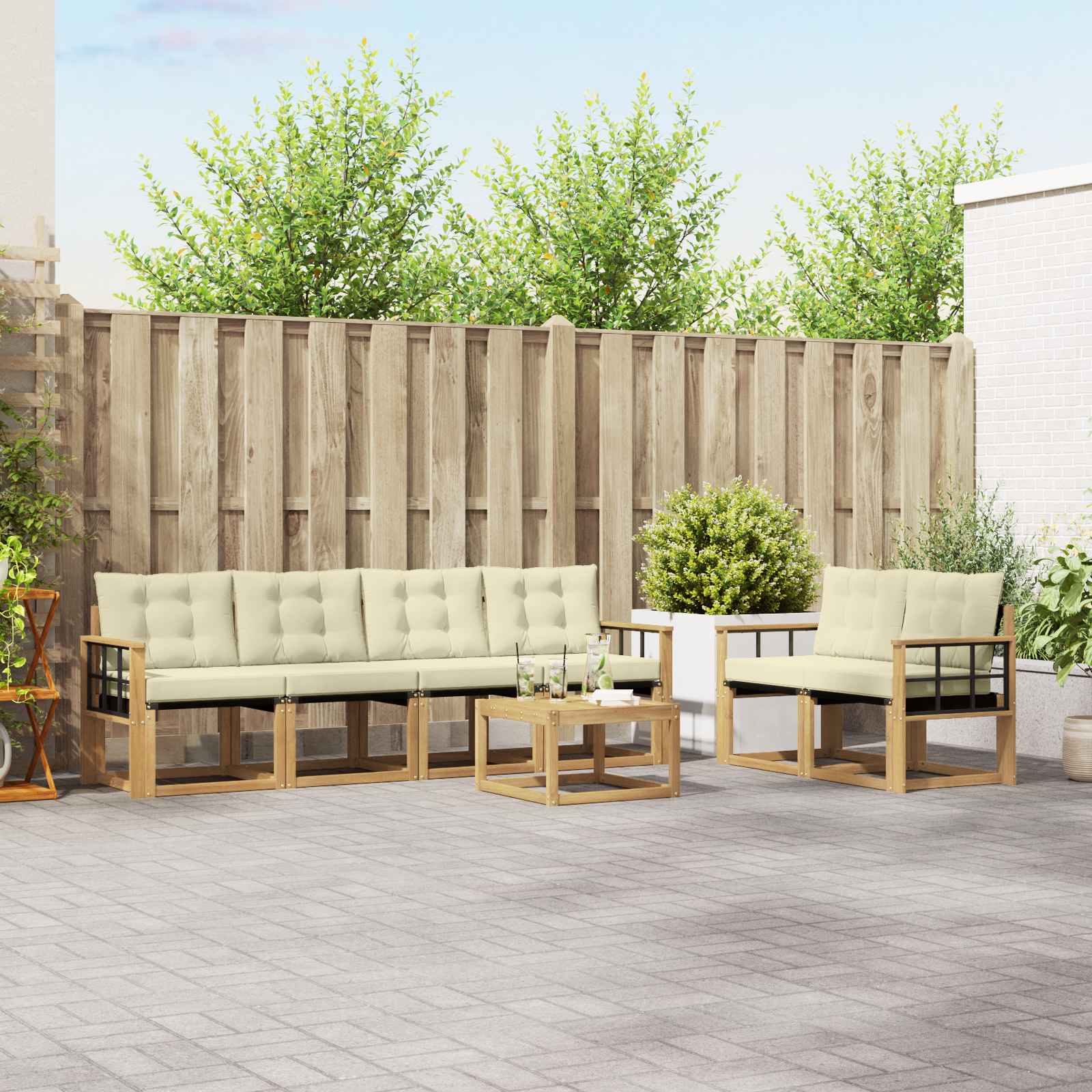 Outdoor-Sofagarnitur 7 stk. Weiß und Creme