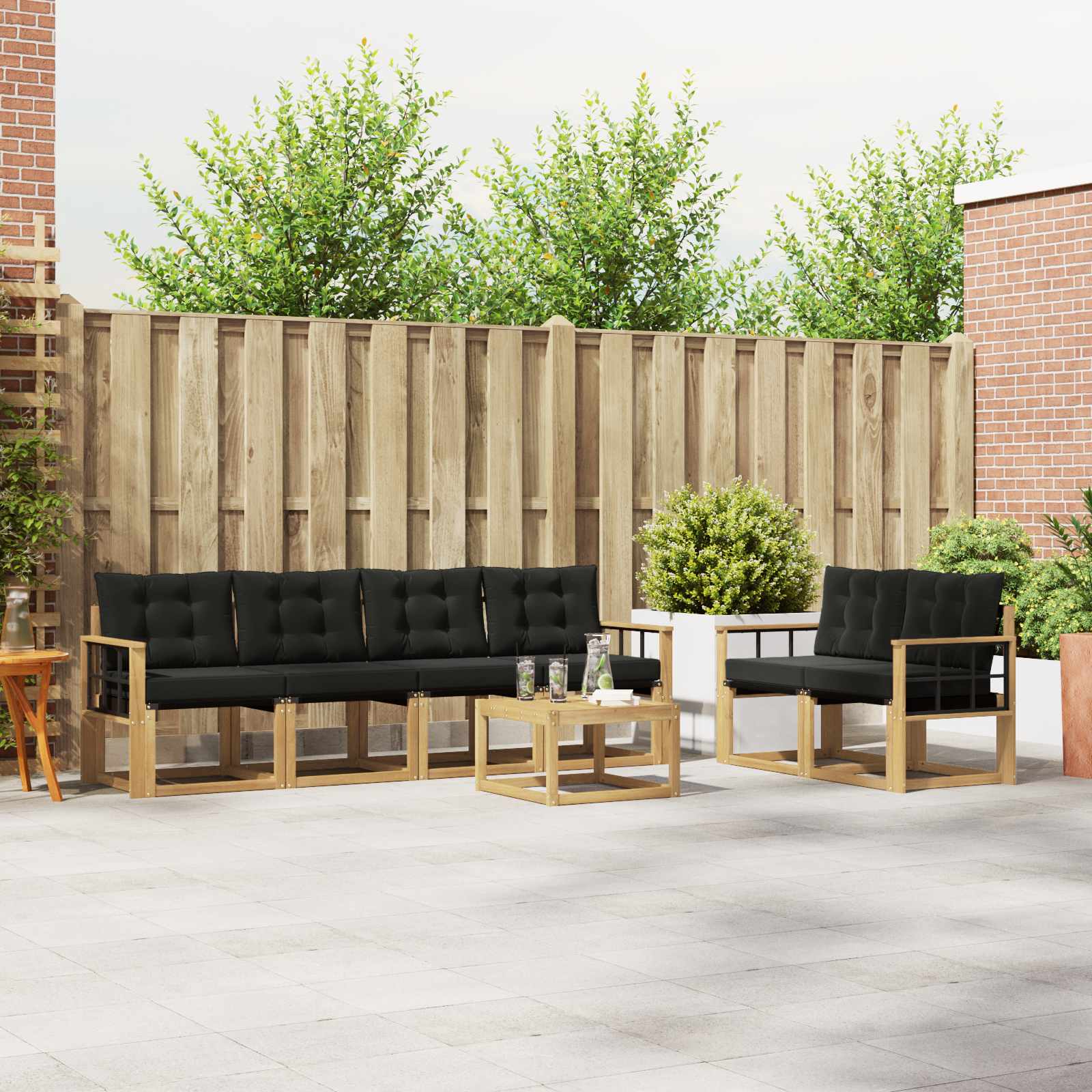 Outdoor-Sofagarnitur 7 stk. Weiß und Schwarz