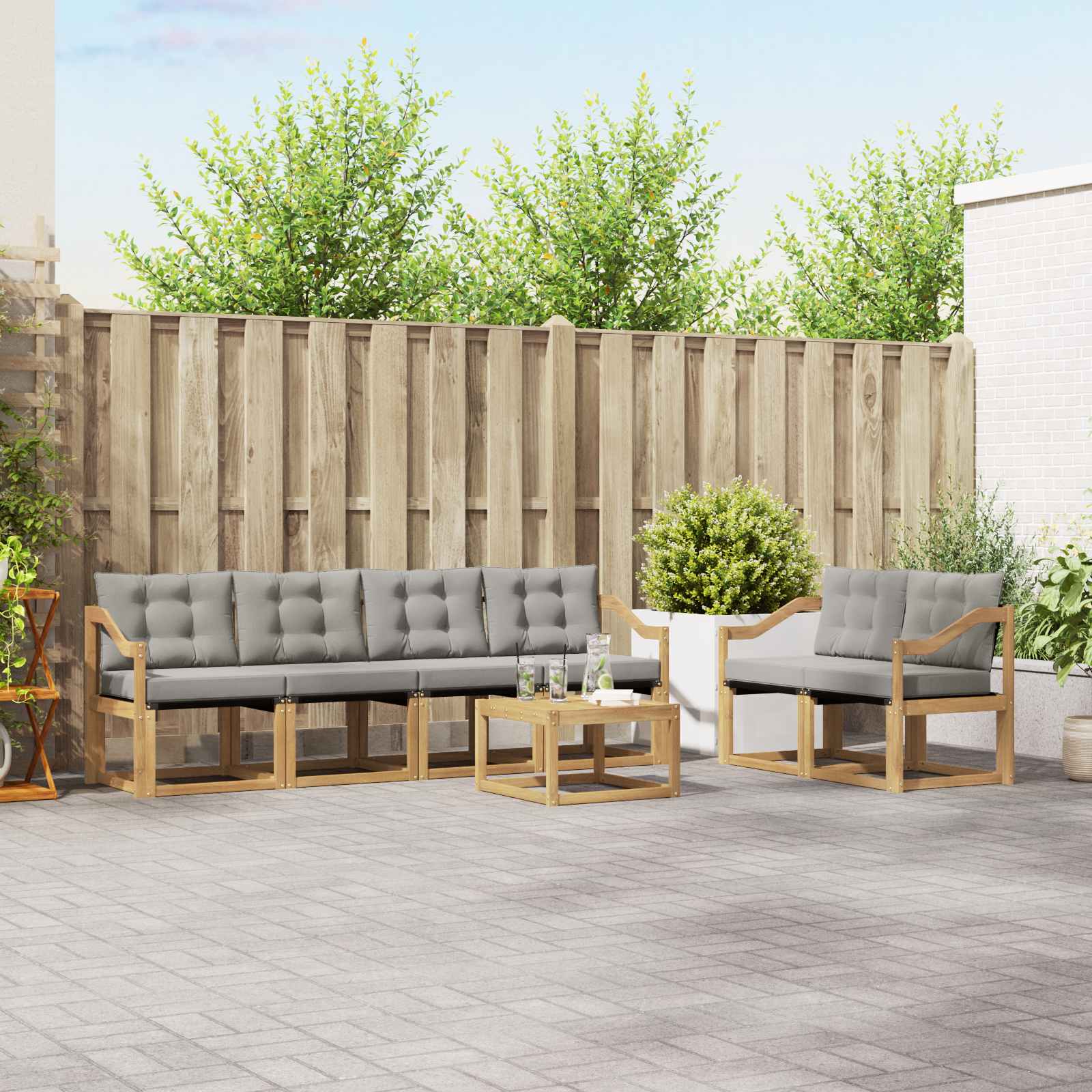 Outdoor-Sofagarnitur 7 stk. Weiß und Hellgrau