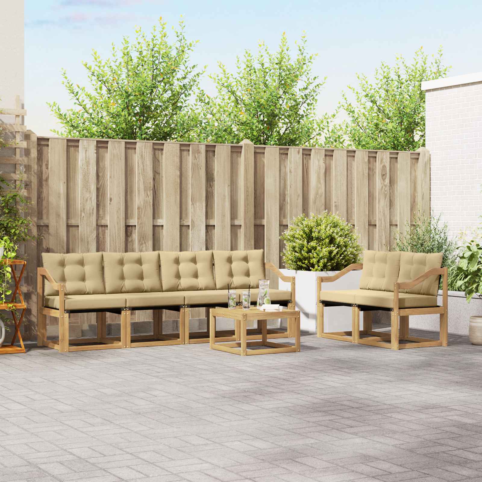 Outdoor-Sofagarnitur 7 stk. Weiß und Beige