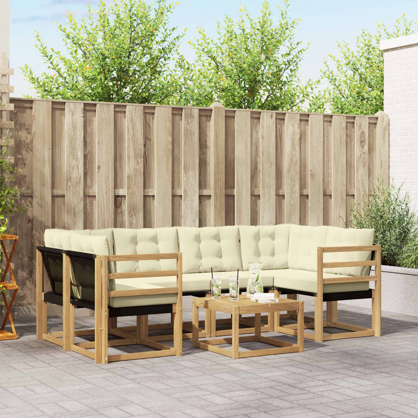 Outdoor-Sofagarnitur 7 stk. Weiß und Creme
