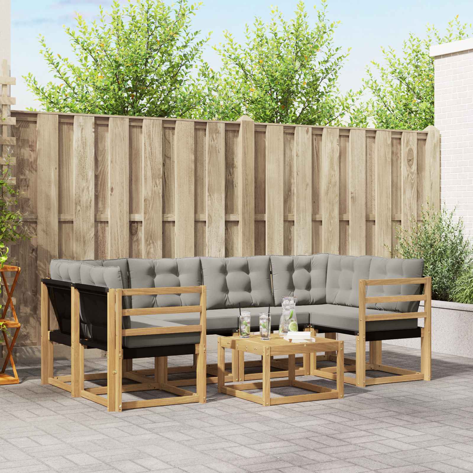 Outdoor-Sofagarnitur 7 stk. Weiß und Hellgrau