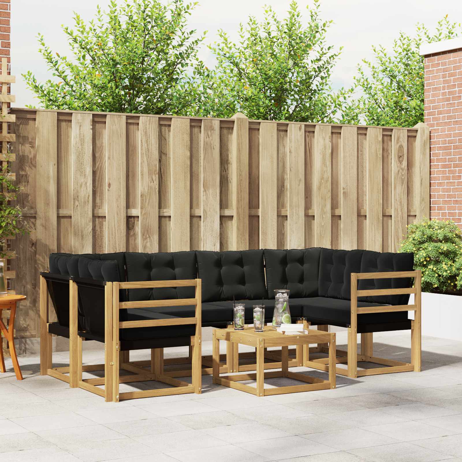 Outdoor-Sofagarnitur 7 stk. Weiß und Schwarz