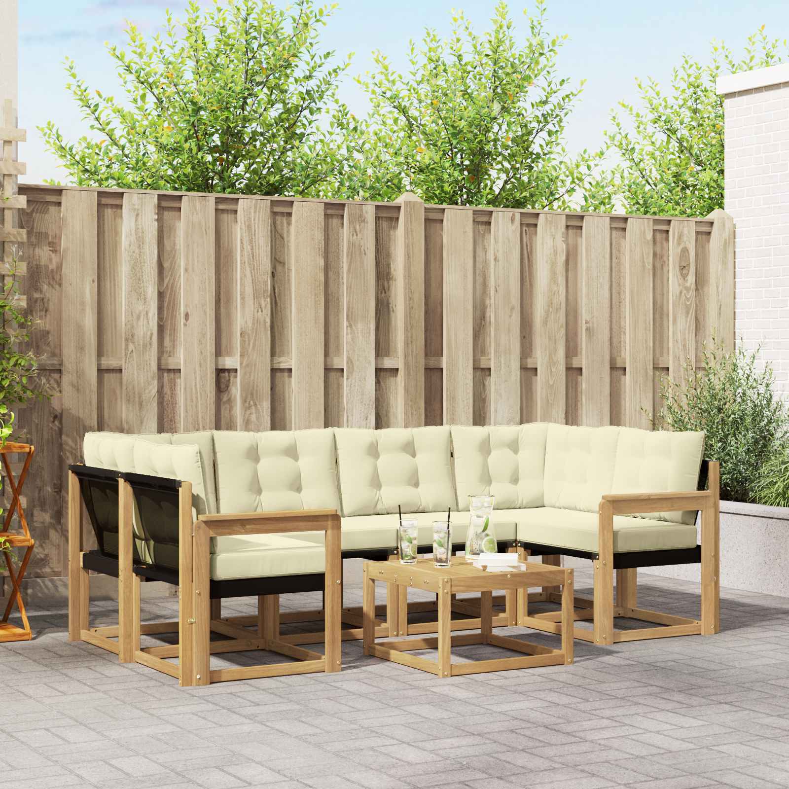 Outdoor-Sofagarnitur 7 stk. Weiß und Creme
