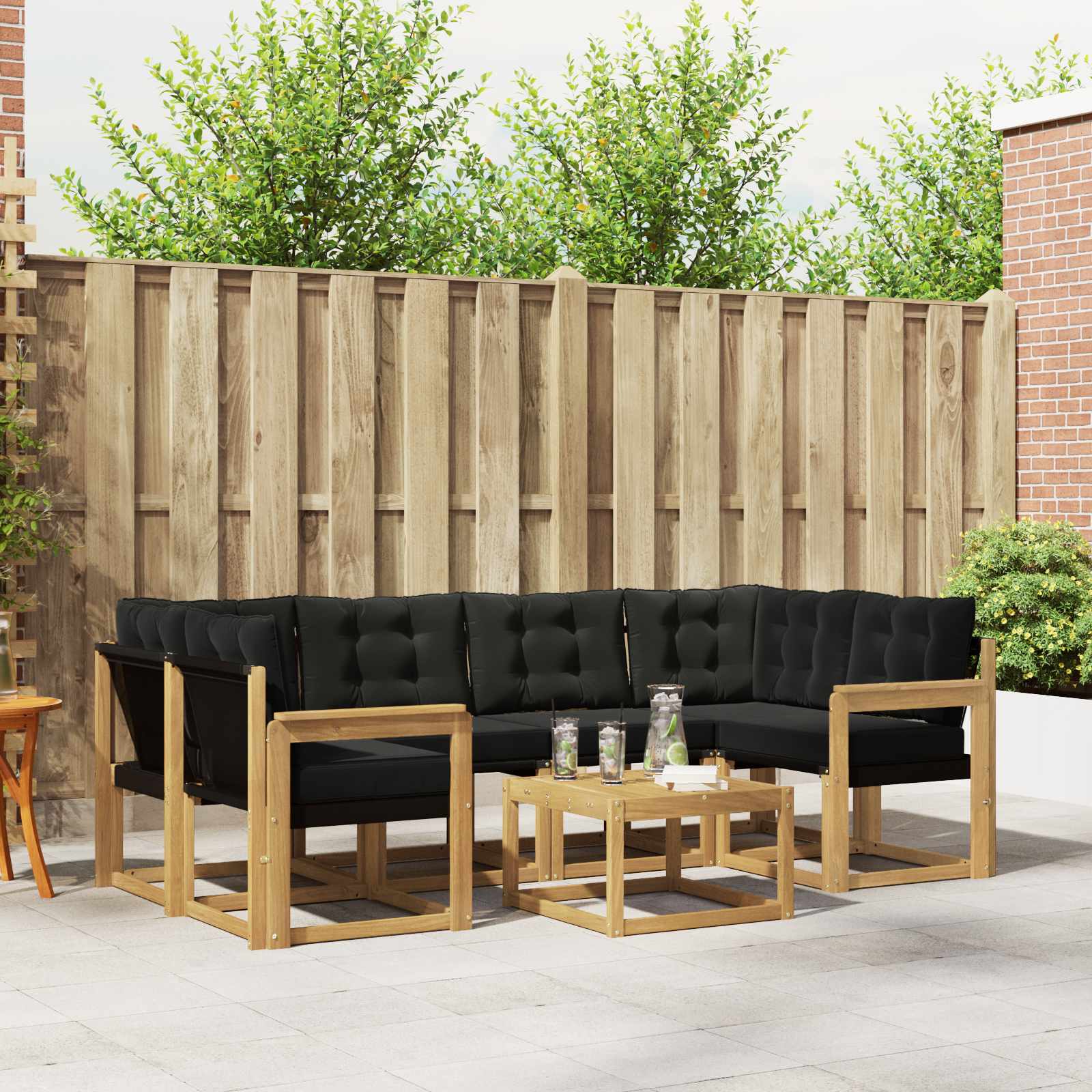 Outdoor-Sofagarnitur 7 stk. Weiß und Schwarz