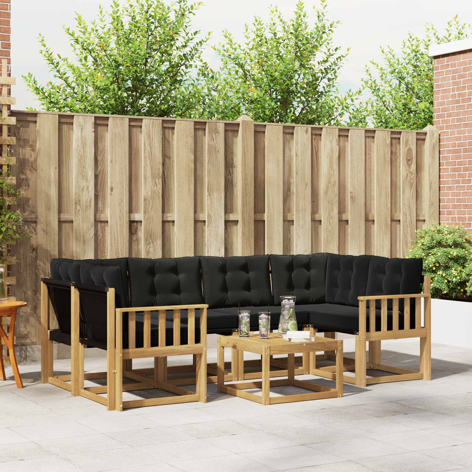 Outdoor-Sofagarnitur 7 stk. Weiß und Schwarz