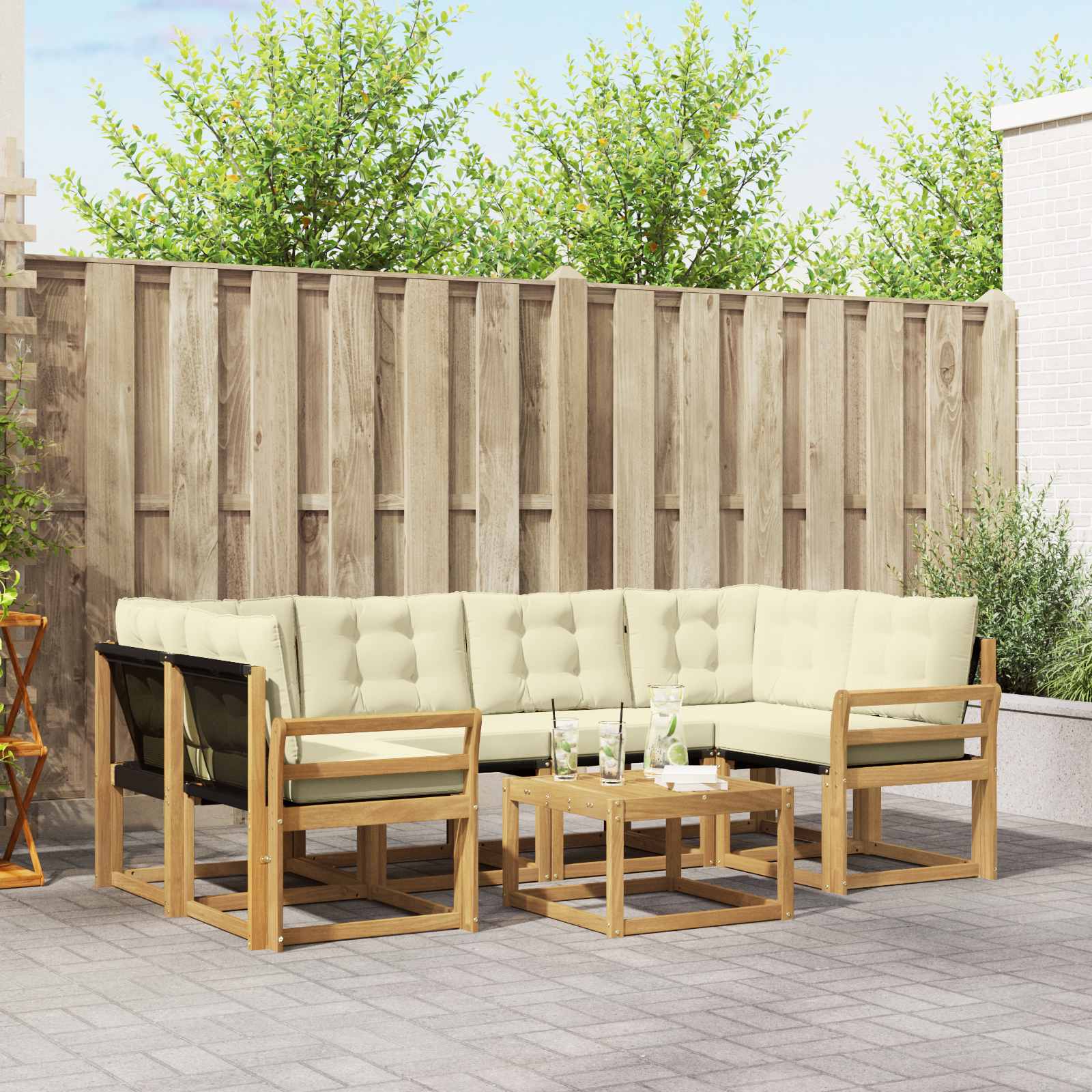 Outdoor-Sofagarnitur 7 stk. Weiß und Creme