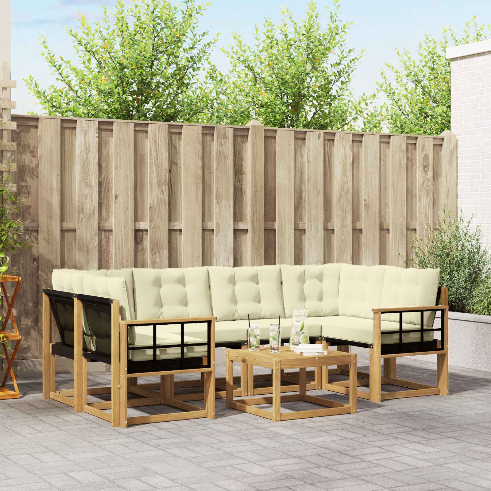Outdoor-Sofagarnitur 7 stk. Weiß und Creme