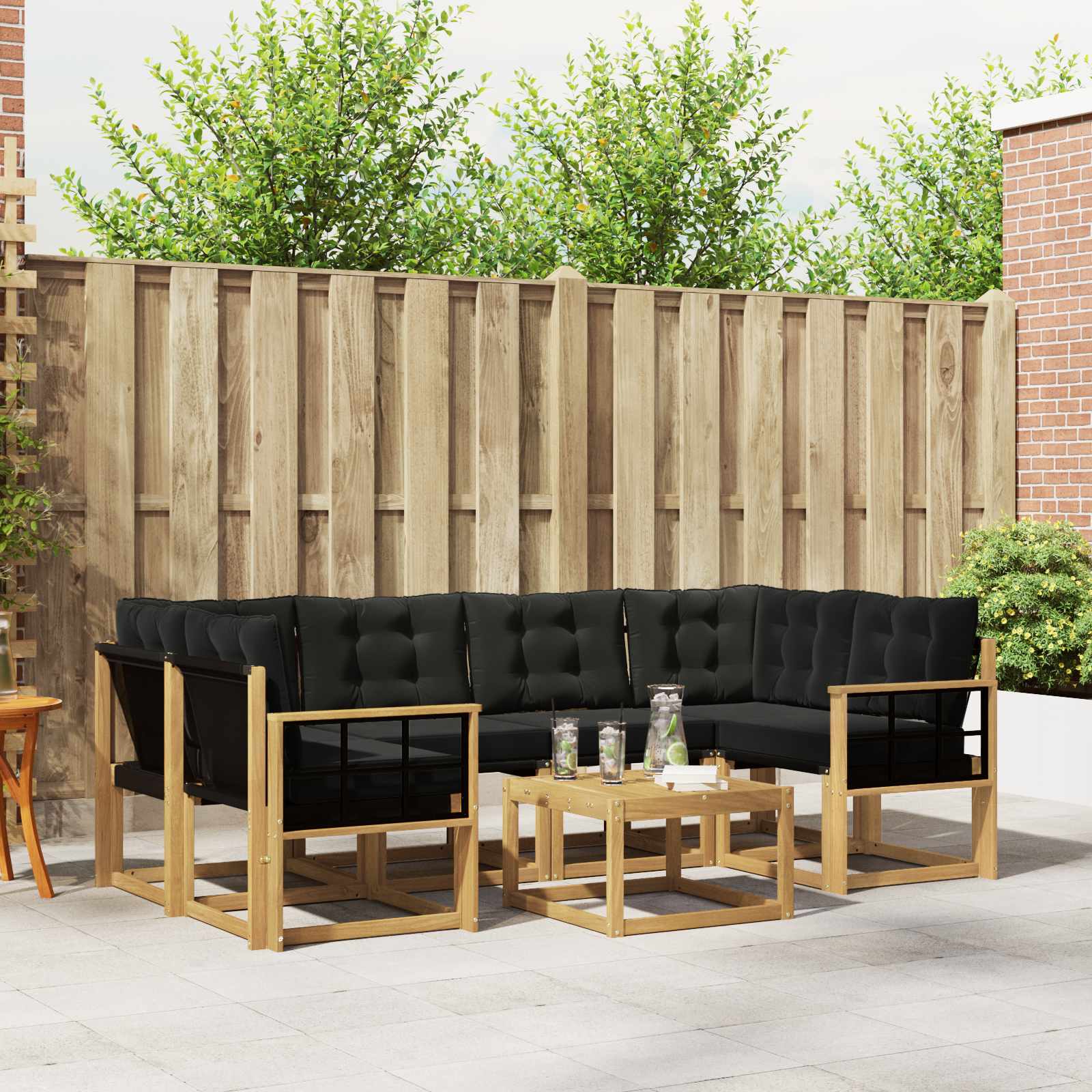 Outdoor-Sofagarnitur 7 stk. Weiß und Schwarz