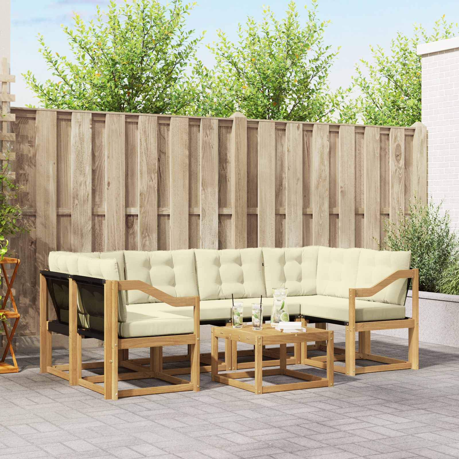 Outdoor-Sofagarnitur 7 stk. Weiß und Creme