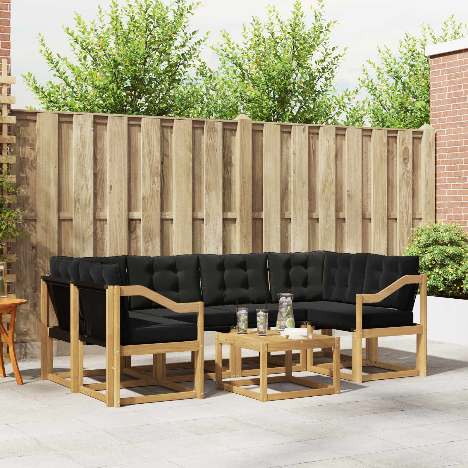 Outdoor-Sofagarnitur 7 stk. Weiß und Schwarz