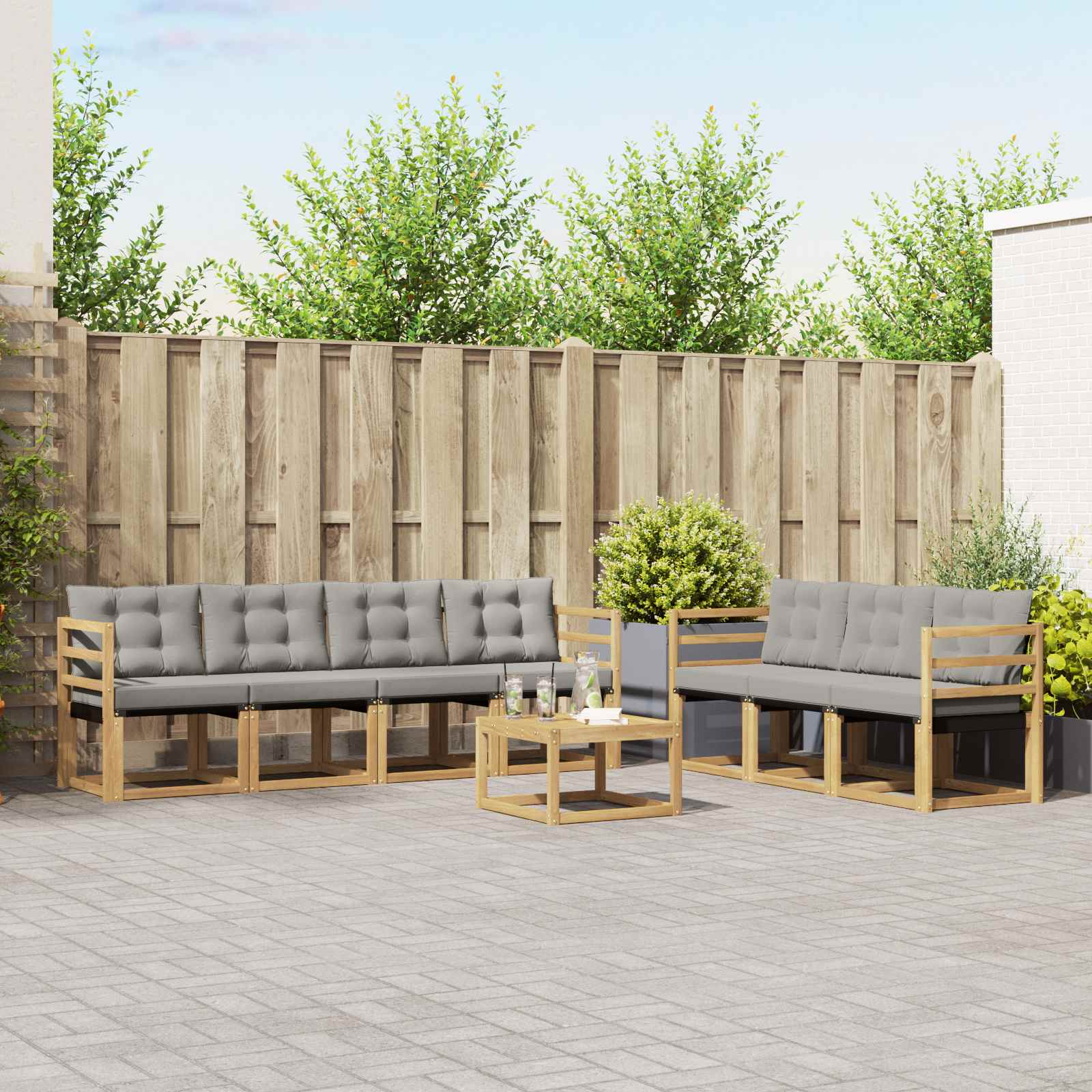 Outdoor-Sofagarnitur 8 stk. Weiß und Hellgrau