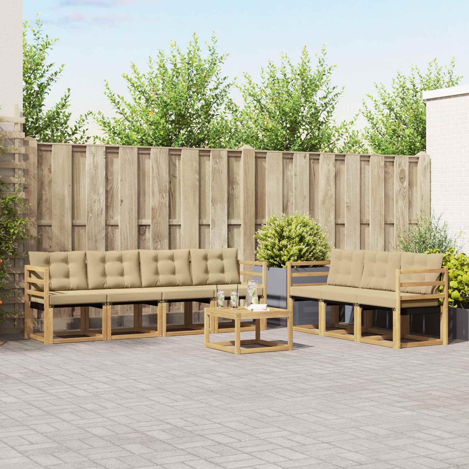 Outdoor-Sofagarnitur 8 stk. Weiß und Beige