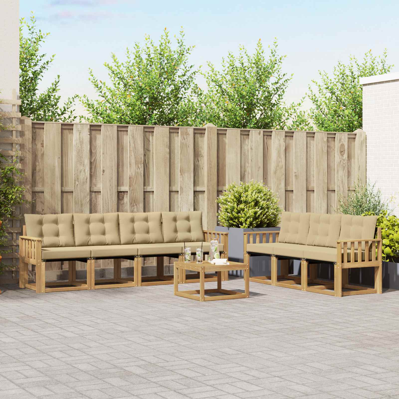 Outdoor-Sofagarnitur 8 stk. Weiß und Beige