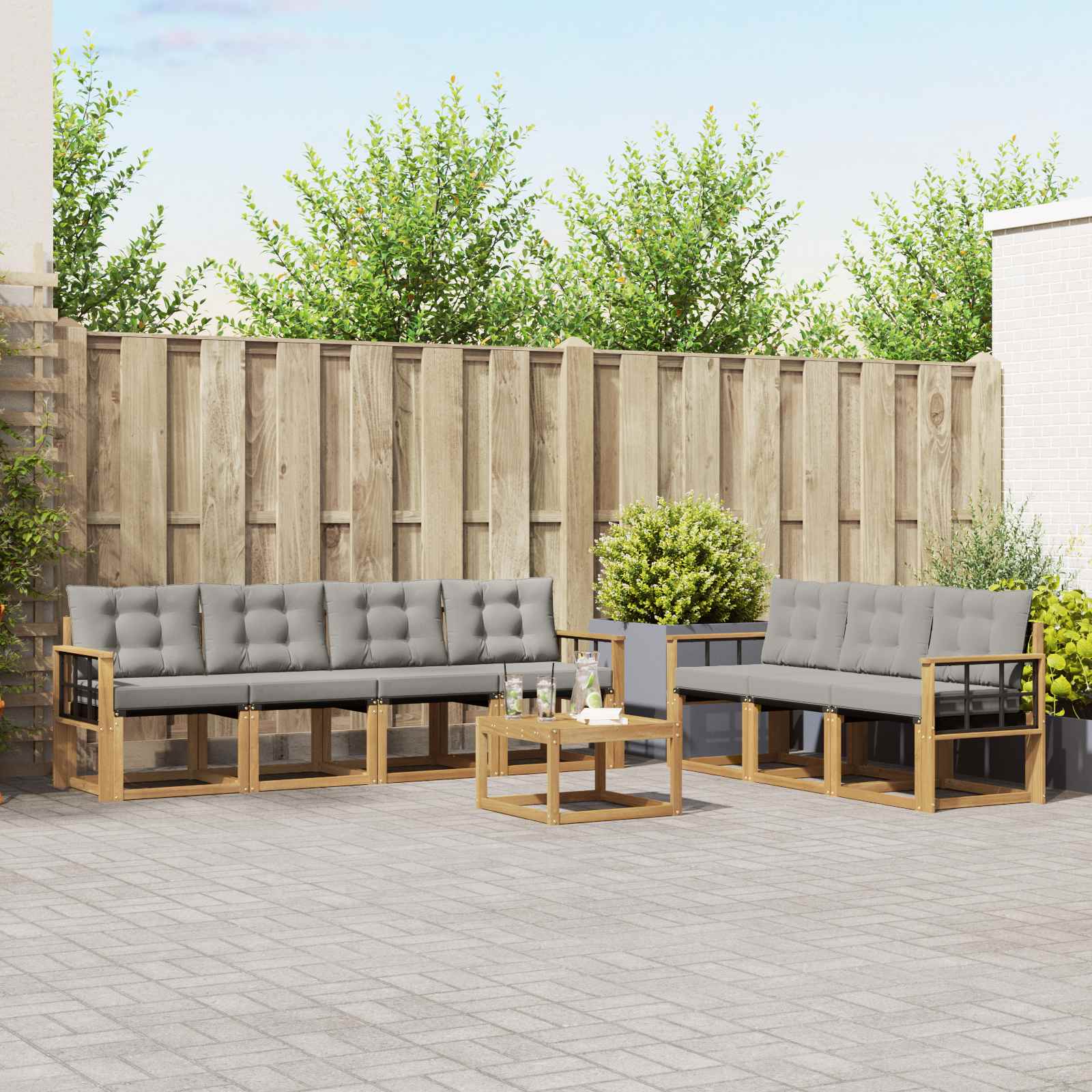 Outdoor-Sofagarnitur 8 stk. Weiß und Hellgrau
