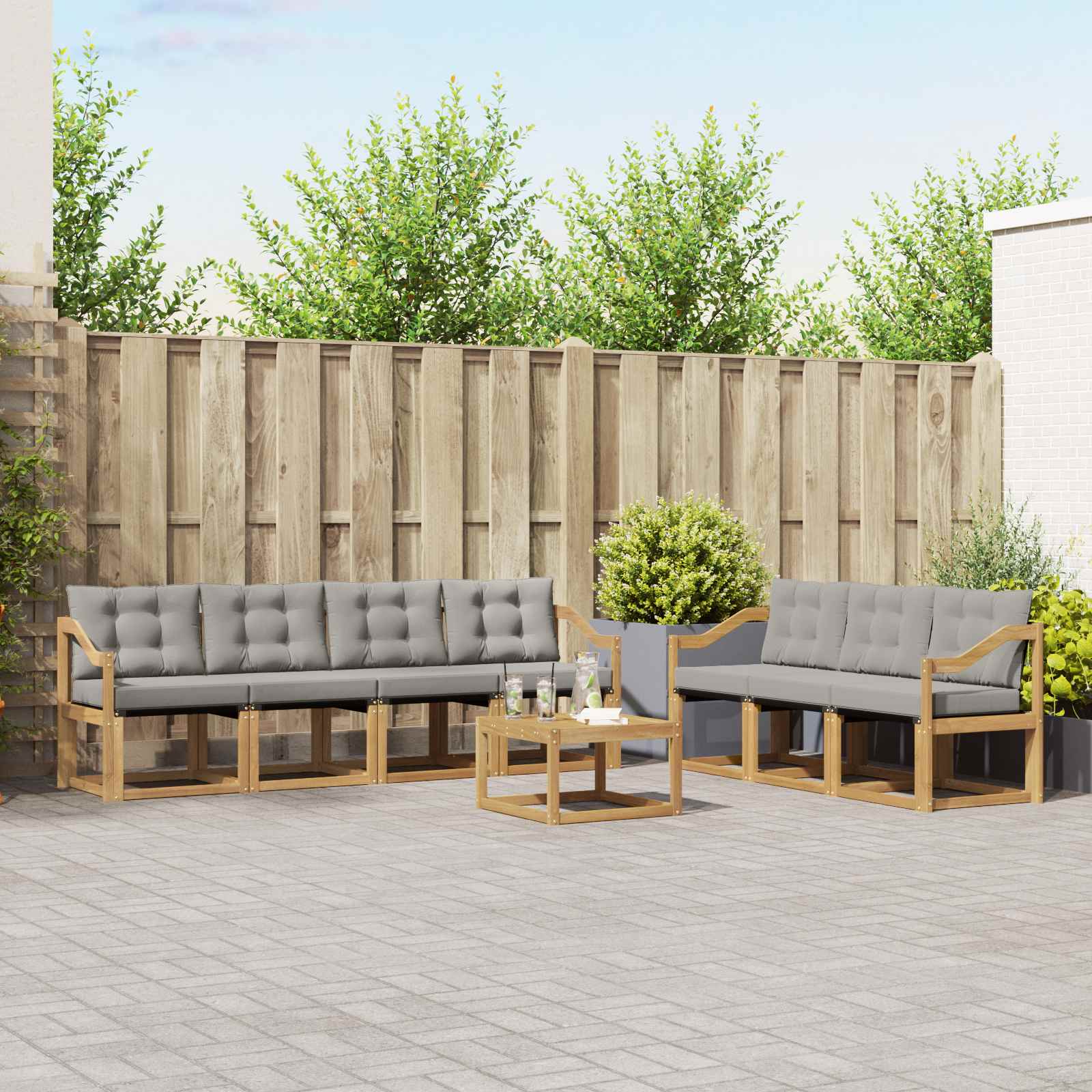Outdoor-Sofagarnitur 8 stk. Weiß und Hellgrau