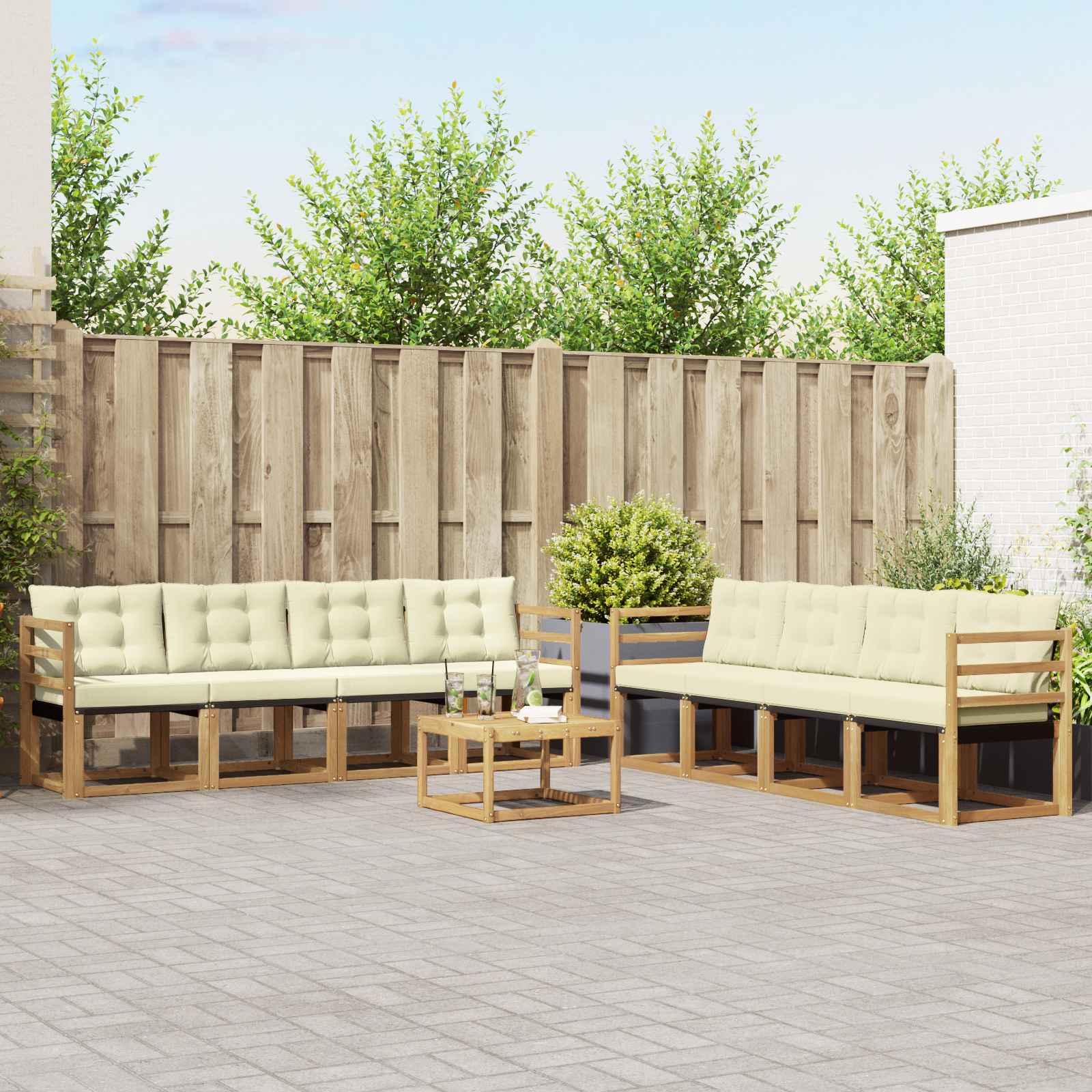 Outdoor-Sofagarnitur 9 stk. Weiß und Creme