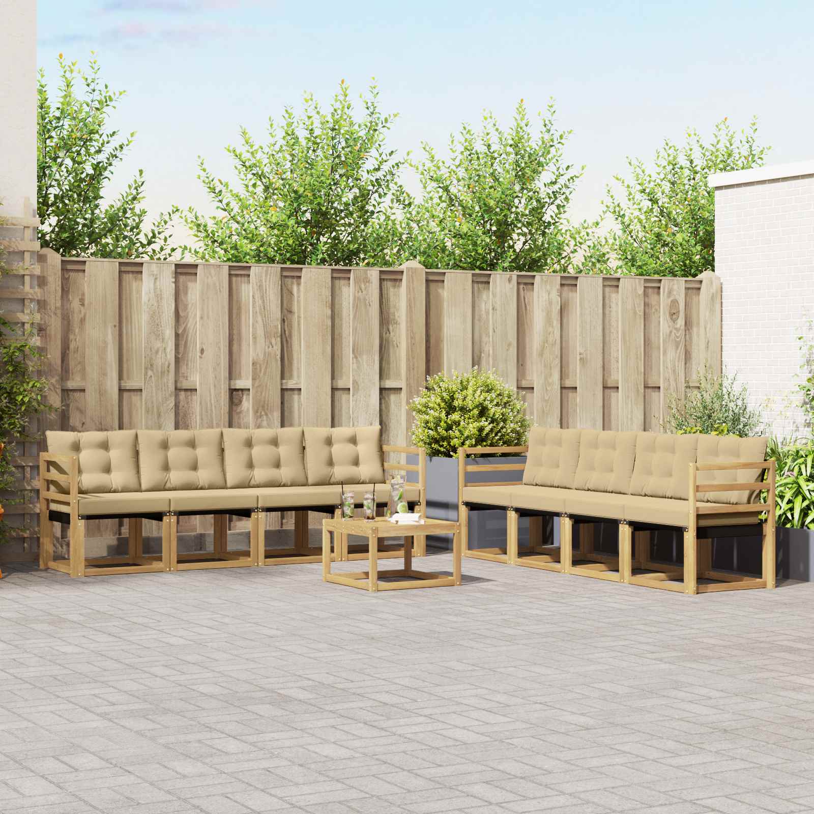 Outdoor-Sofagarnitur 9 stk. Weiß und Beige
