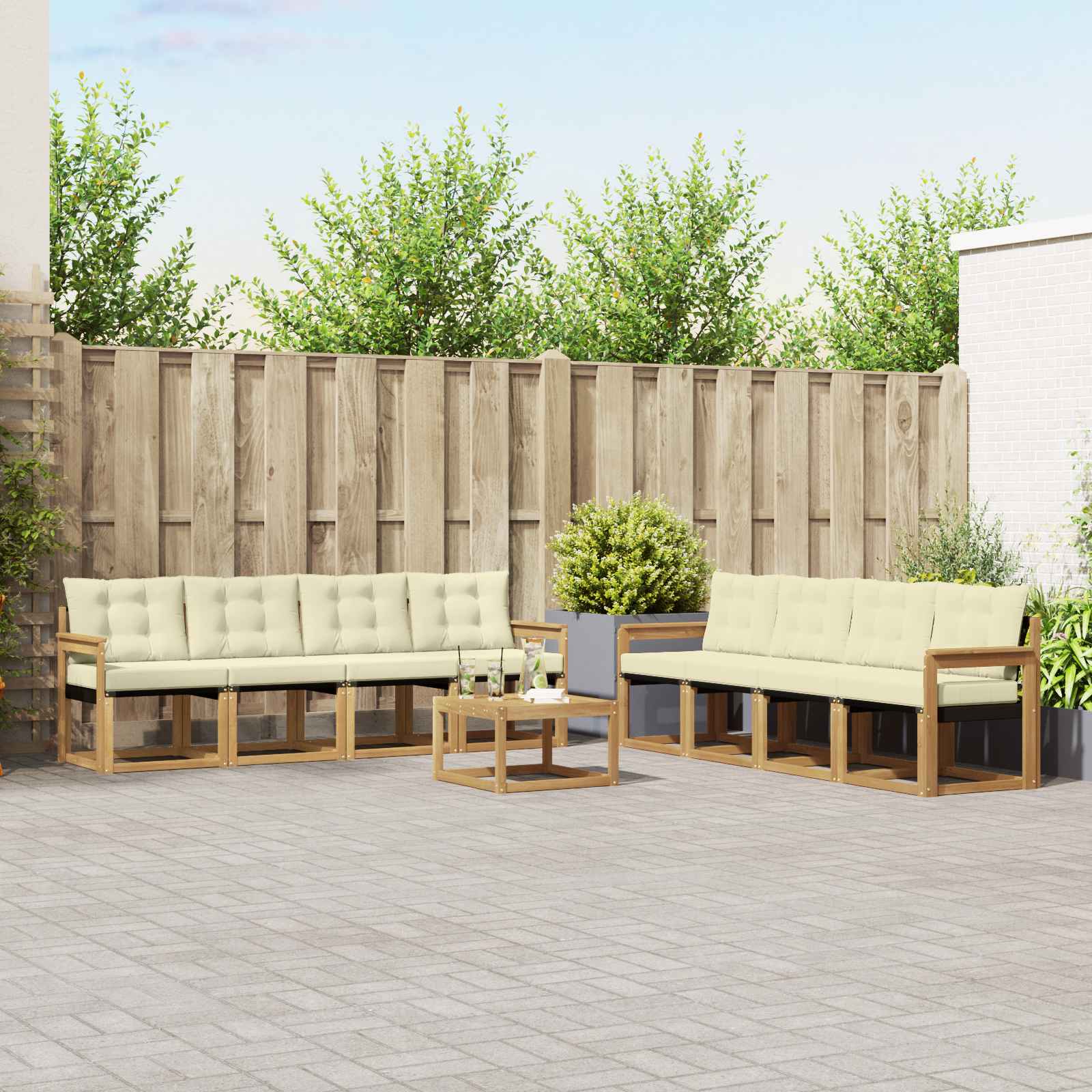 Outdoor-Sofagarnitur 9 stk. Weiß und Creme