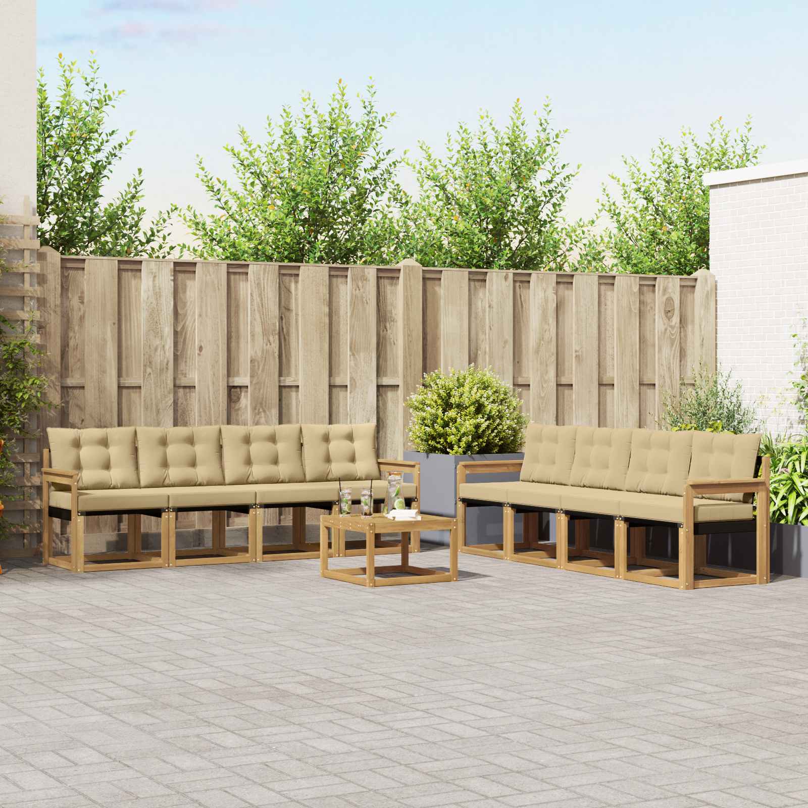 Outdoor-Sofagarnitur 9 stk. Weiß und Beige
