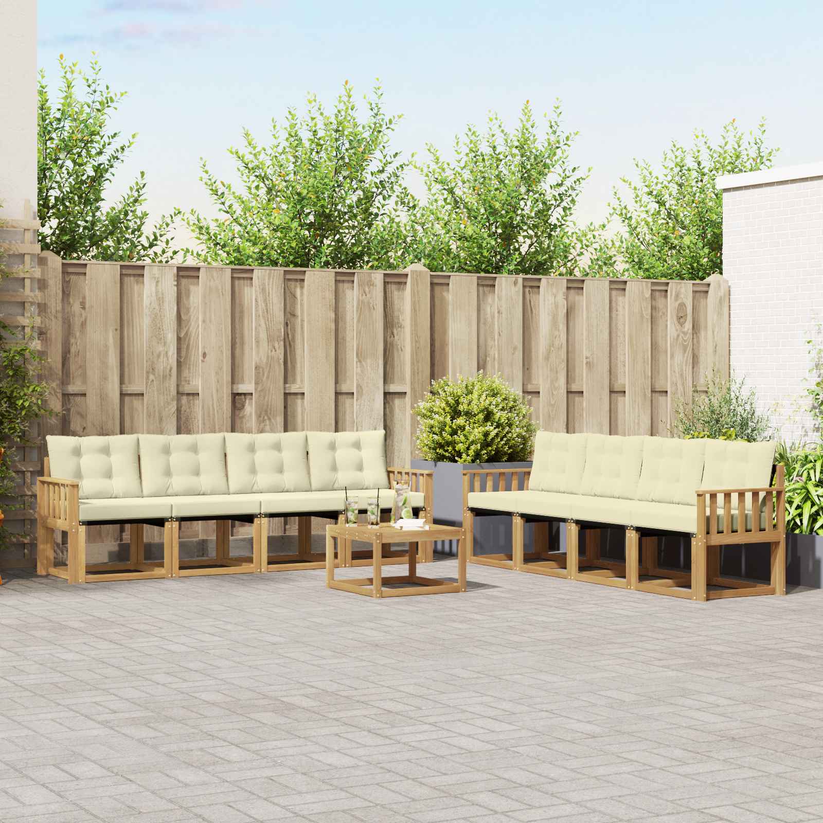 Outdoor-Sofagarnitur 9 stk. Weiß und Creme