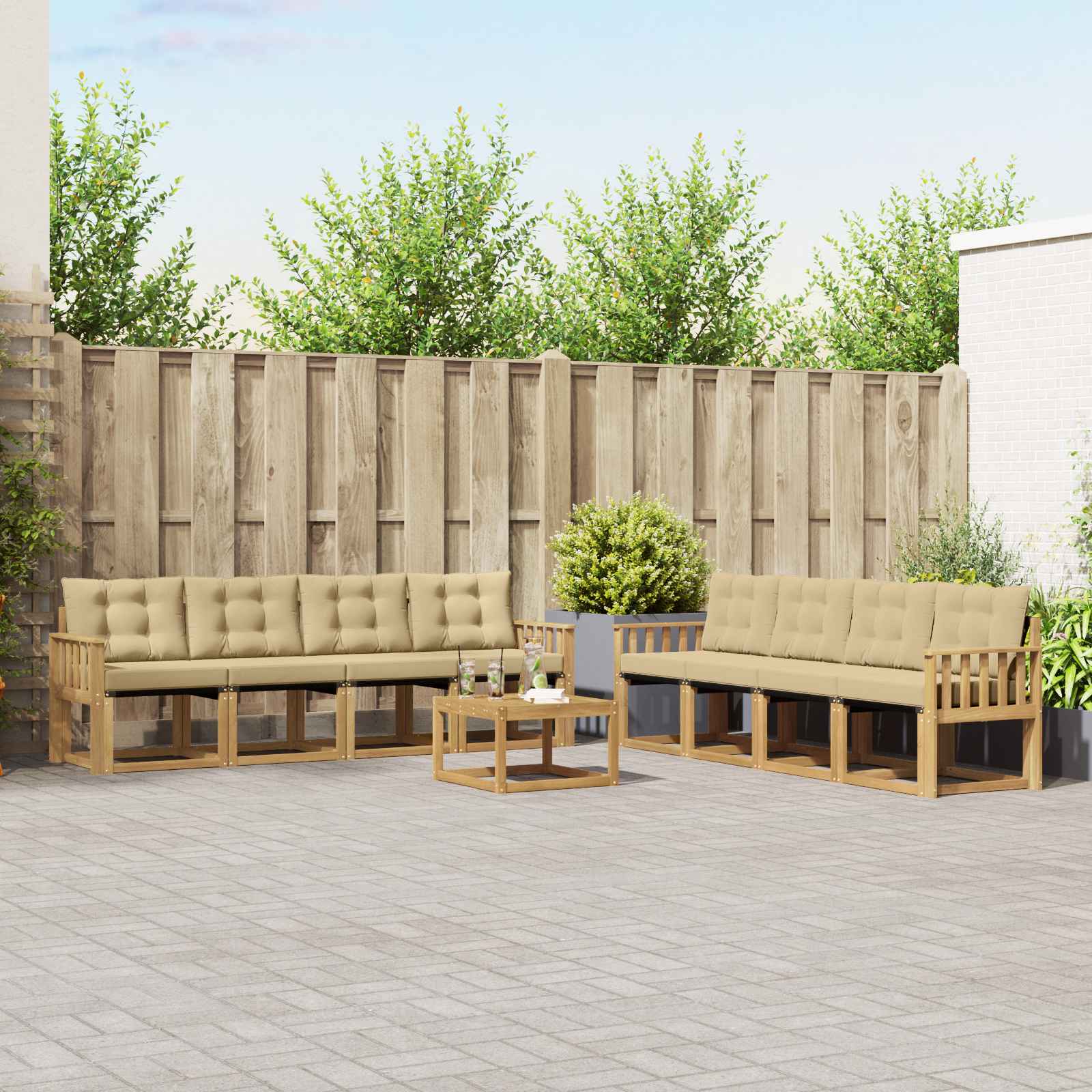 Outdoor-Sofagarnitur 9 stk. Weiß und Beige