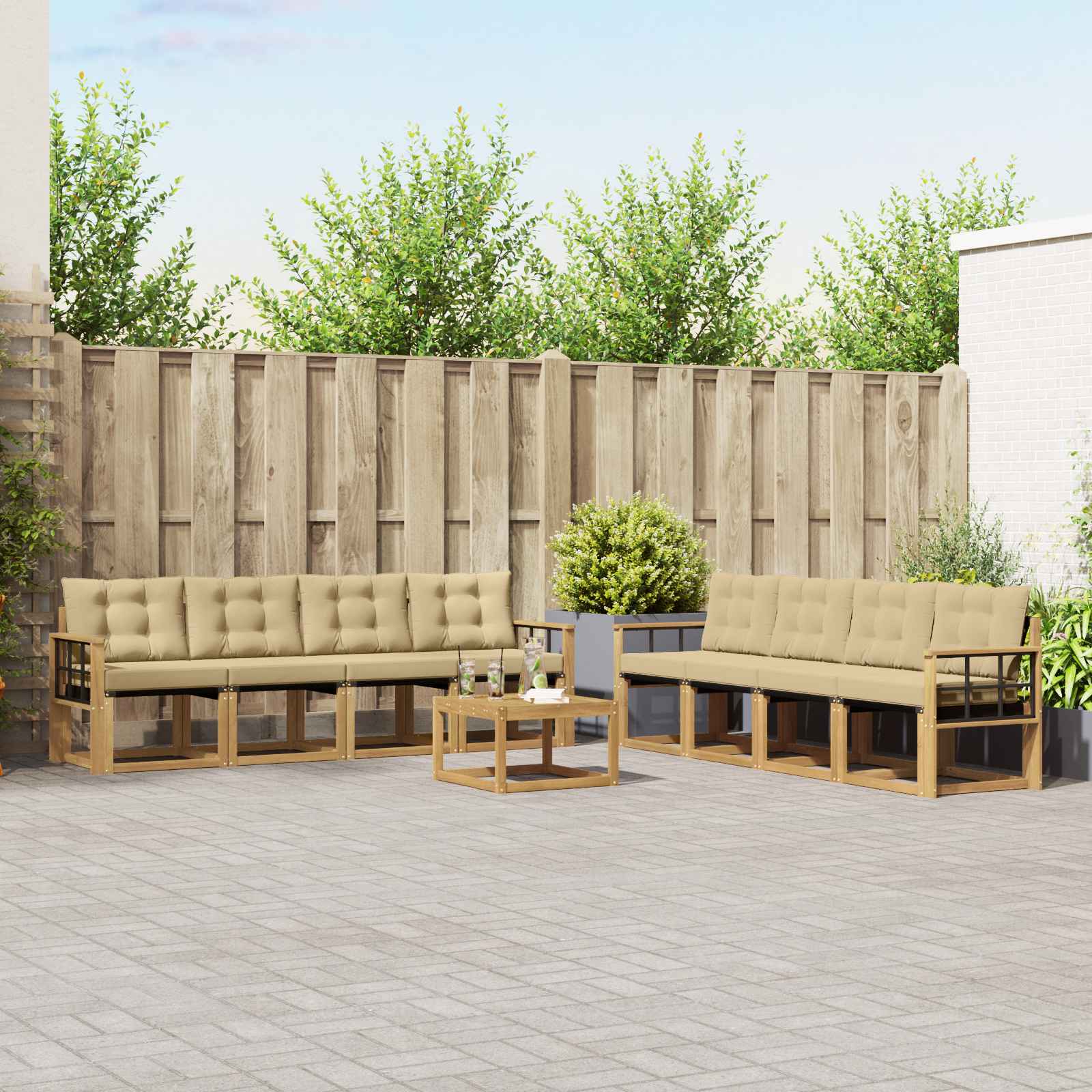 Outdoor-Sofagarnitur 9 stk. Weiß und Beige
